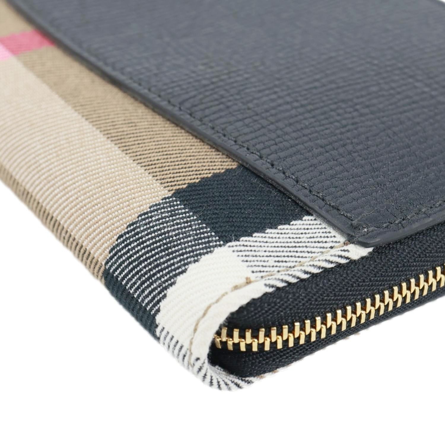 BURBERRY Elmore House Check Derby leather Zip Around Wallet Black