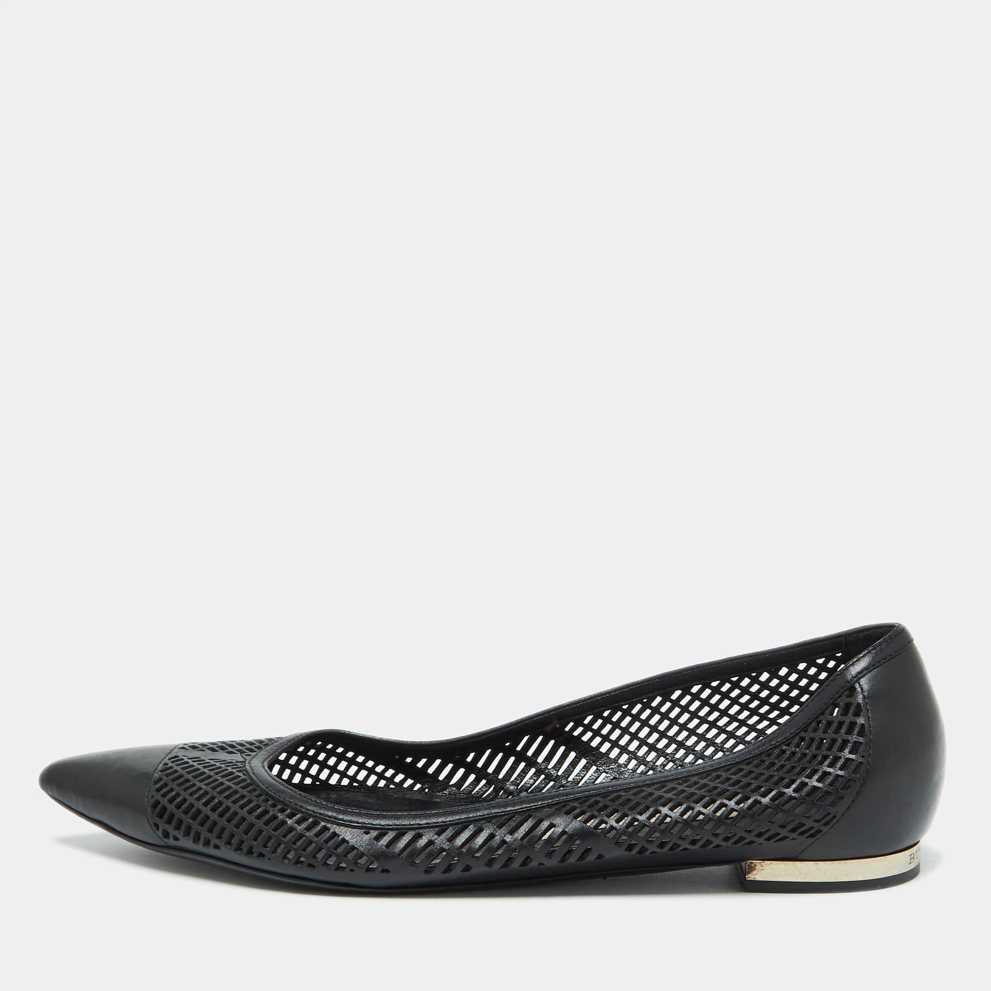 Burberry Black Laser Cut Leather Bradshaw Pointed Toe Flats