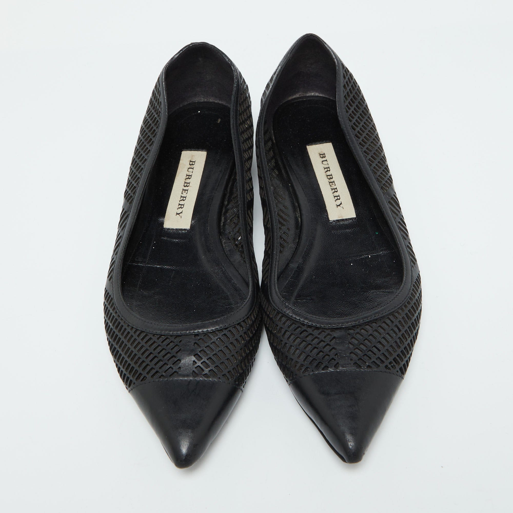 Burberry Black Laser Cut Leather Bradshaw Pointed Toe Flats