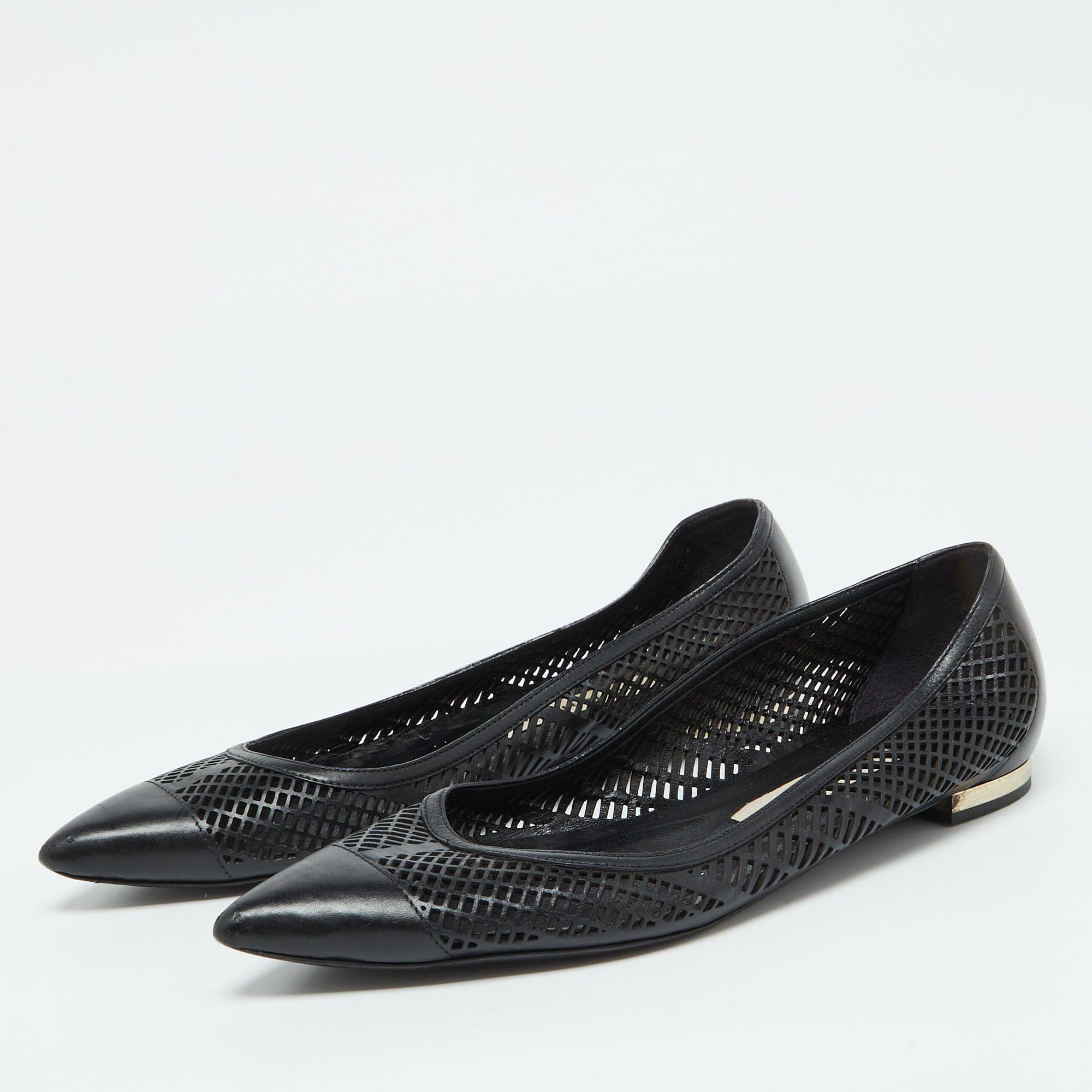 Burberry Black Laser Cut Leather Bradshaw Pointed Toe Flats