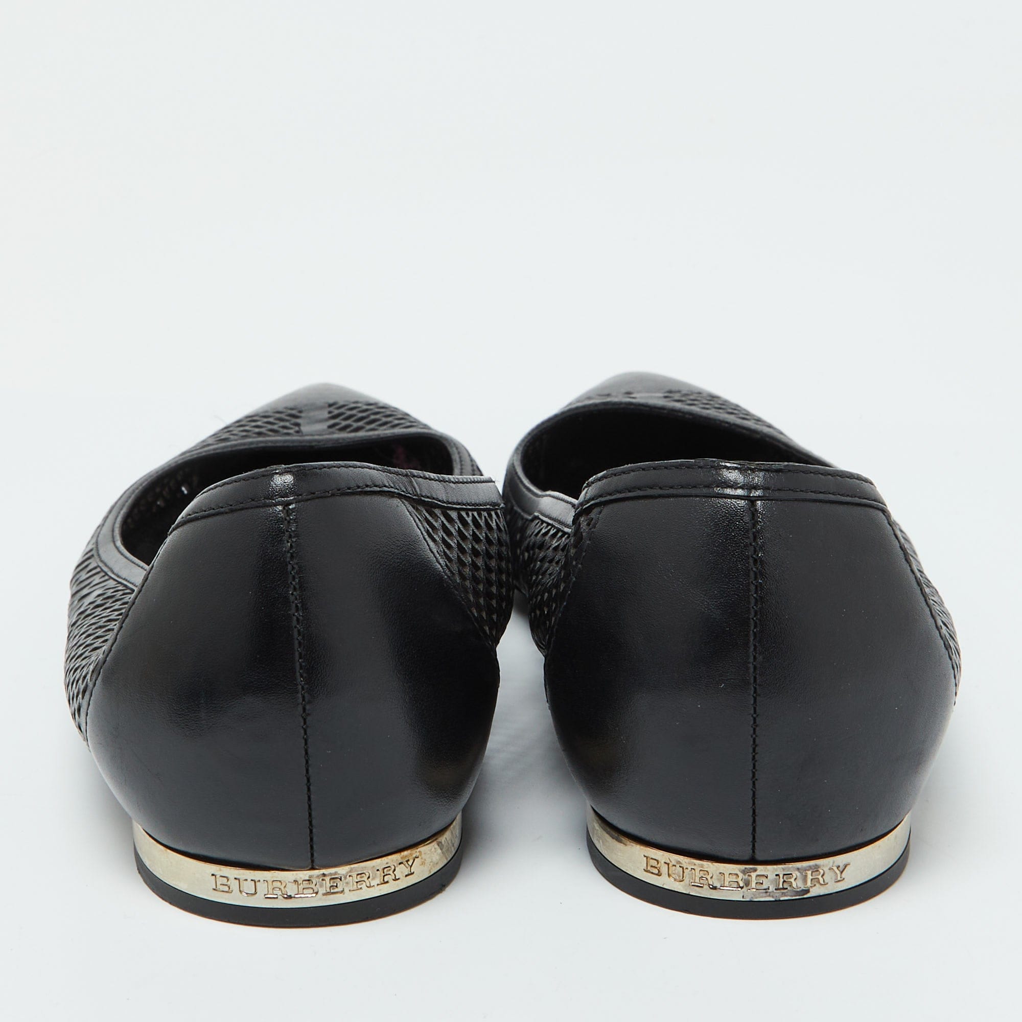 Burberry Black Laser Cut Leather Bradshaw Pointed Toe Flats