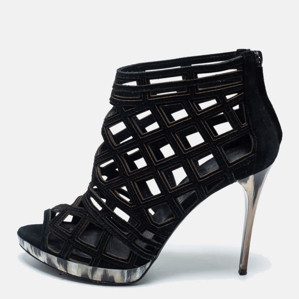Burberry Black Cut Out Suede Ankle Booties
