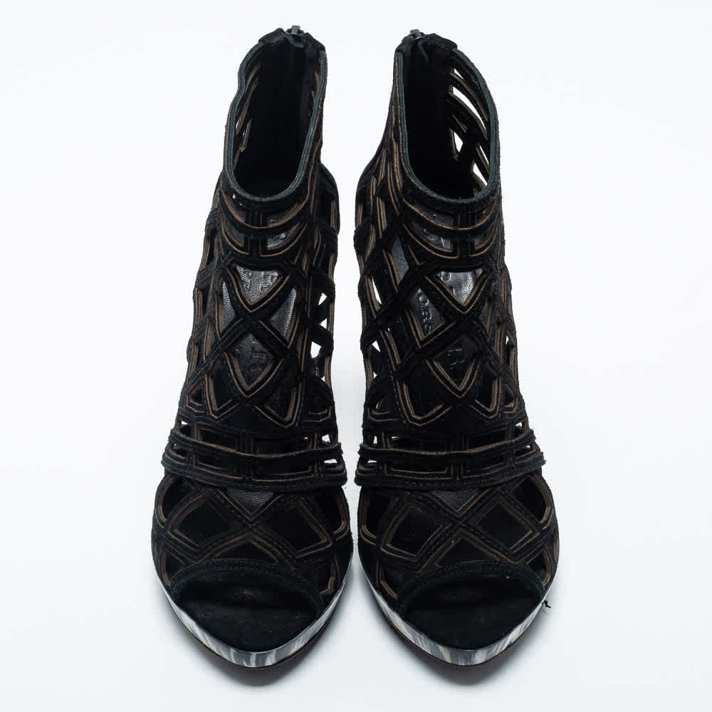 Burberry Black Cut Out Suede Ankle Booties