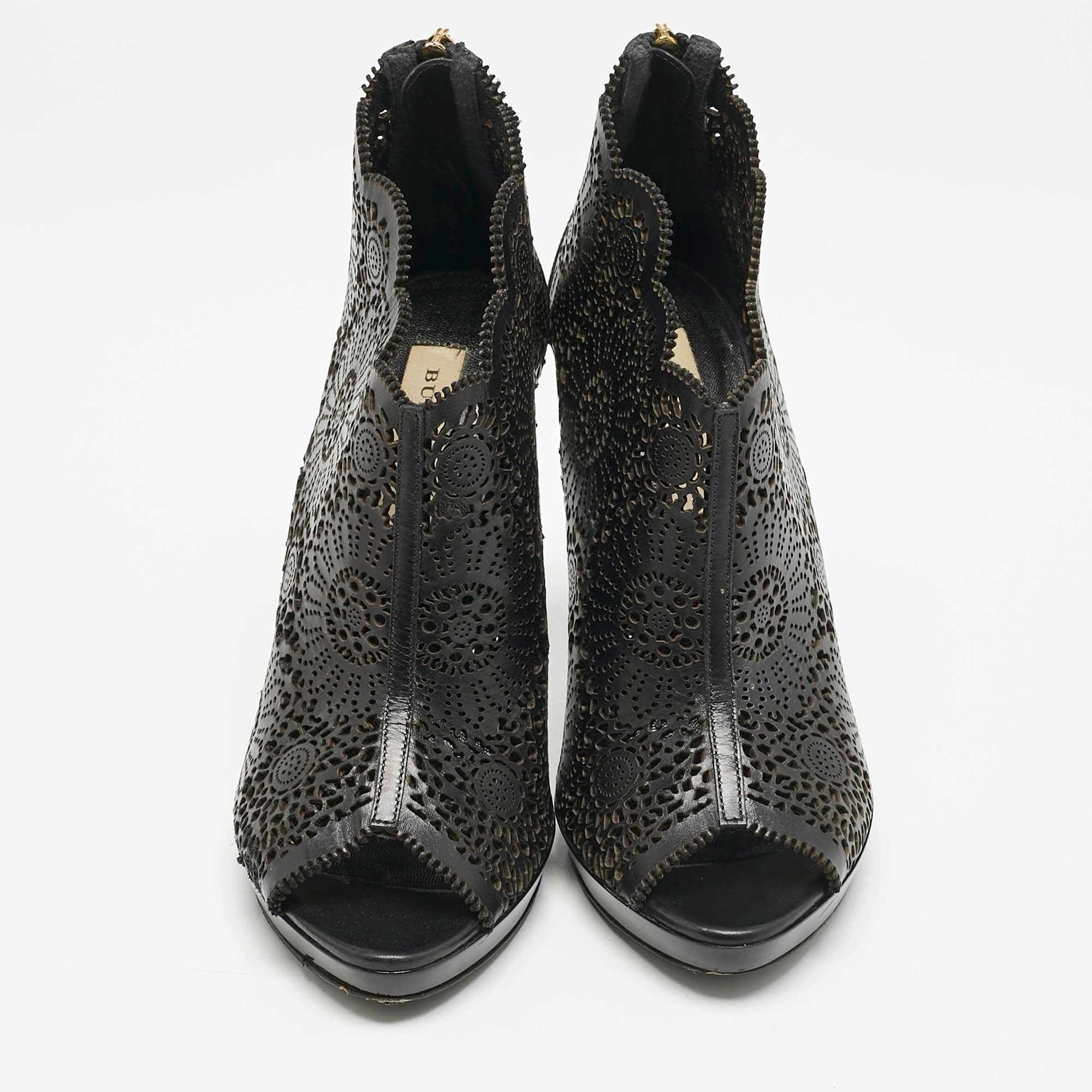 Burberry Black Laser Cut Leather Caythorpe Ankle Booties