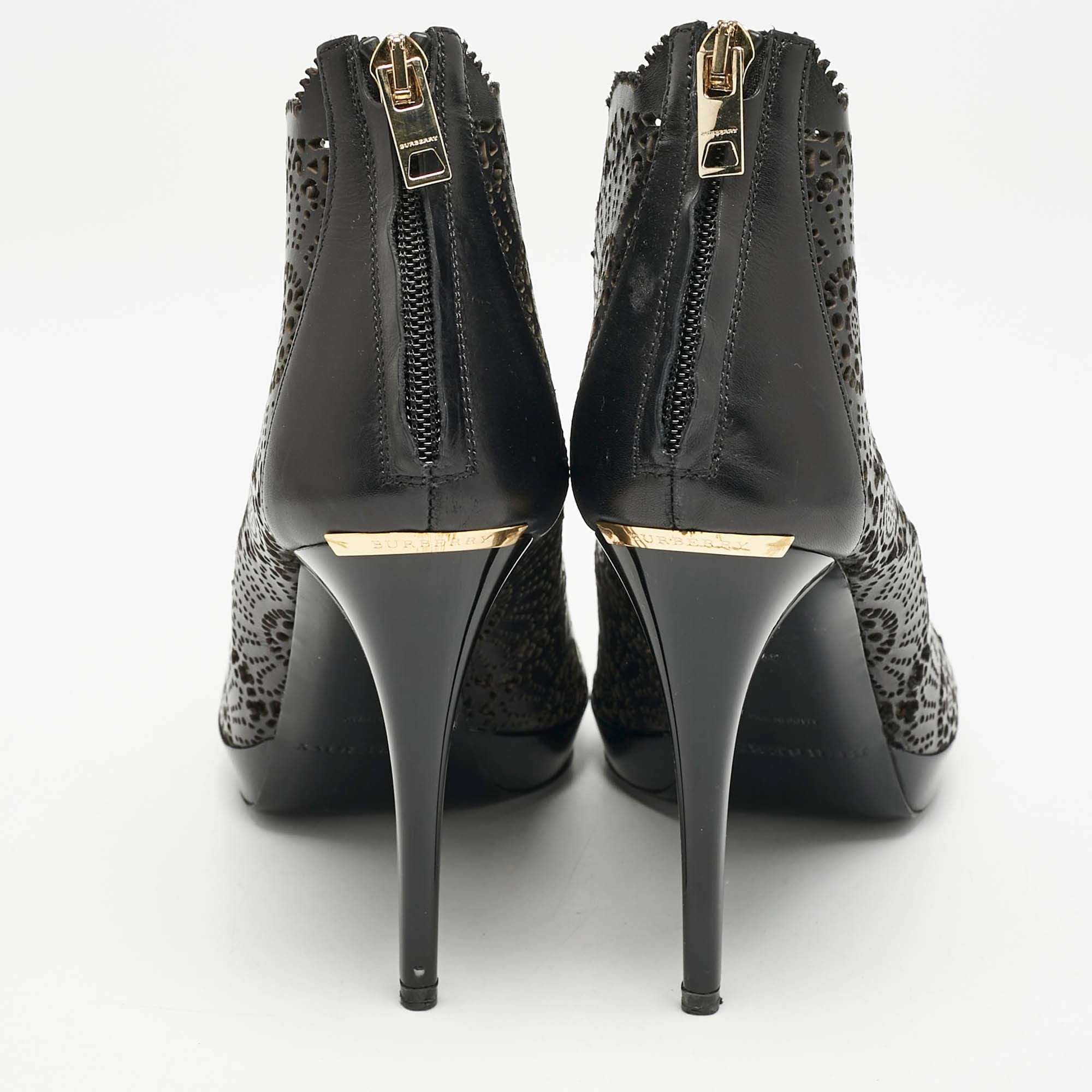 Burberry Black Laser Cut Leather Caythorpe Ankle Booties