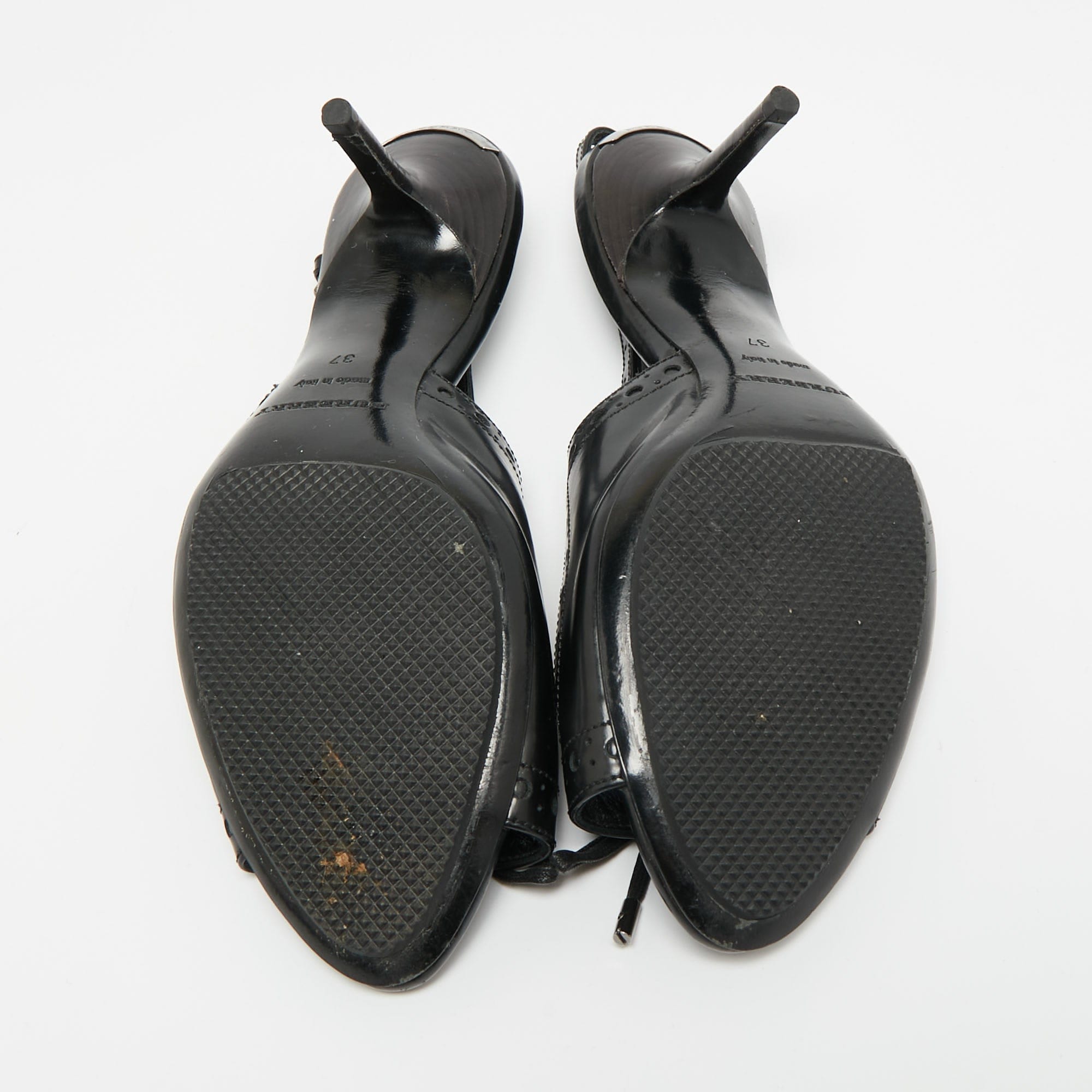 Burberry Black Leather Brogue Bow Open Toe Slingback Sandals