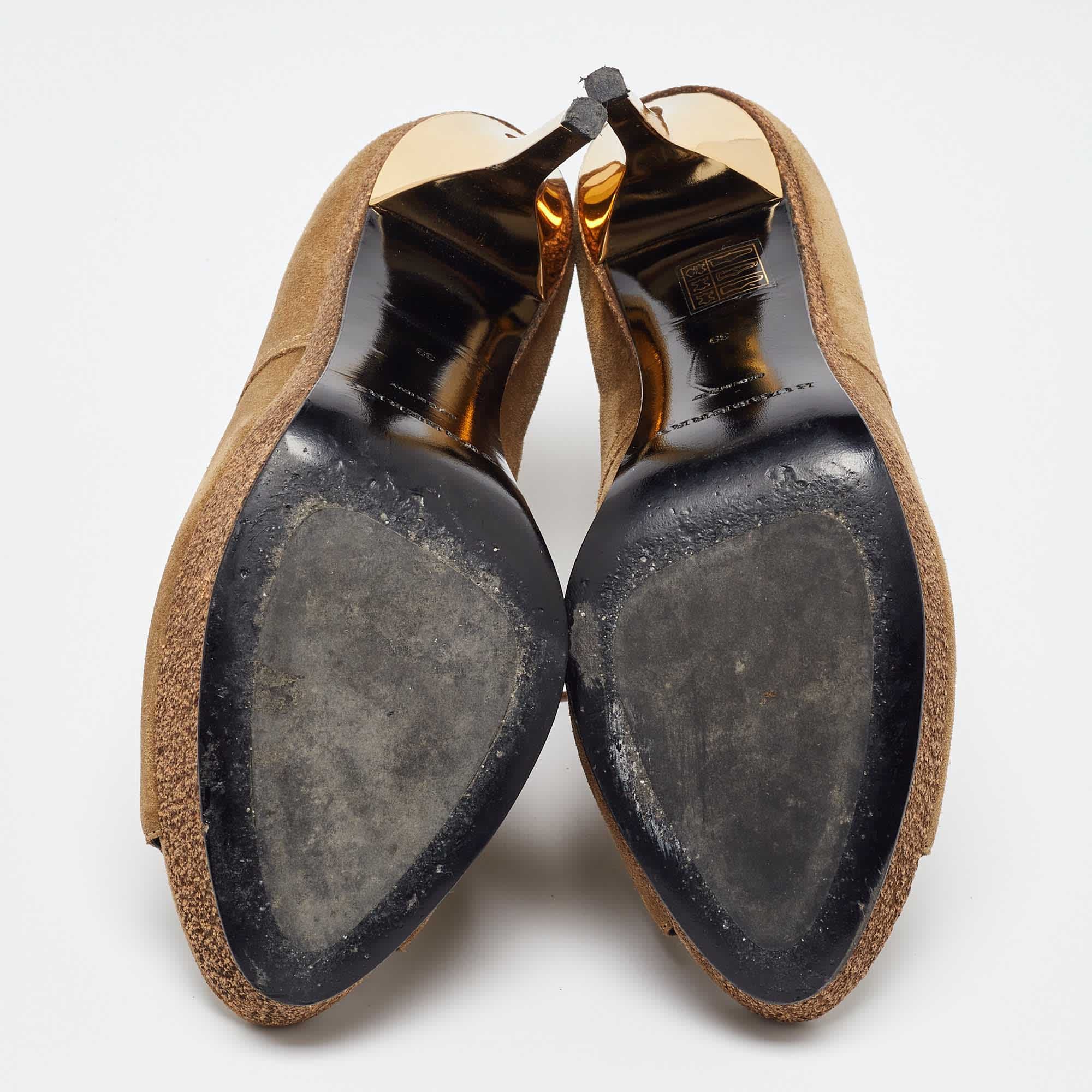 Burberry Brown Suede Peep Toe Cork Platform Booties