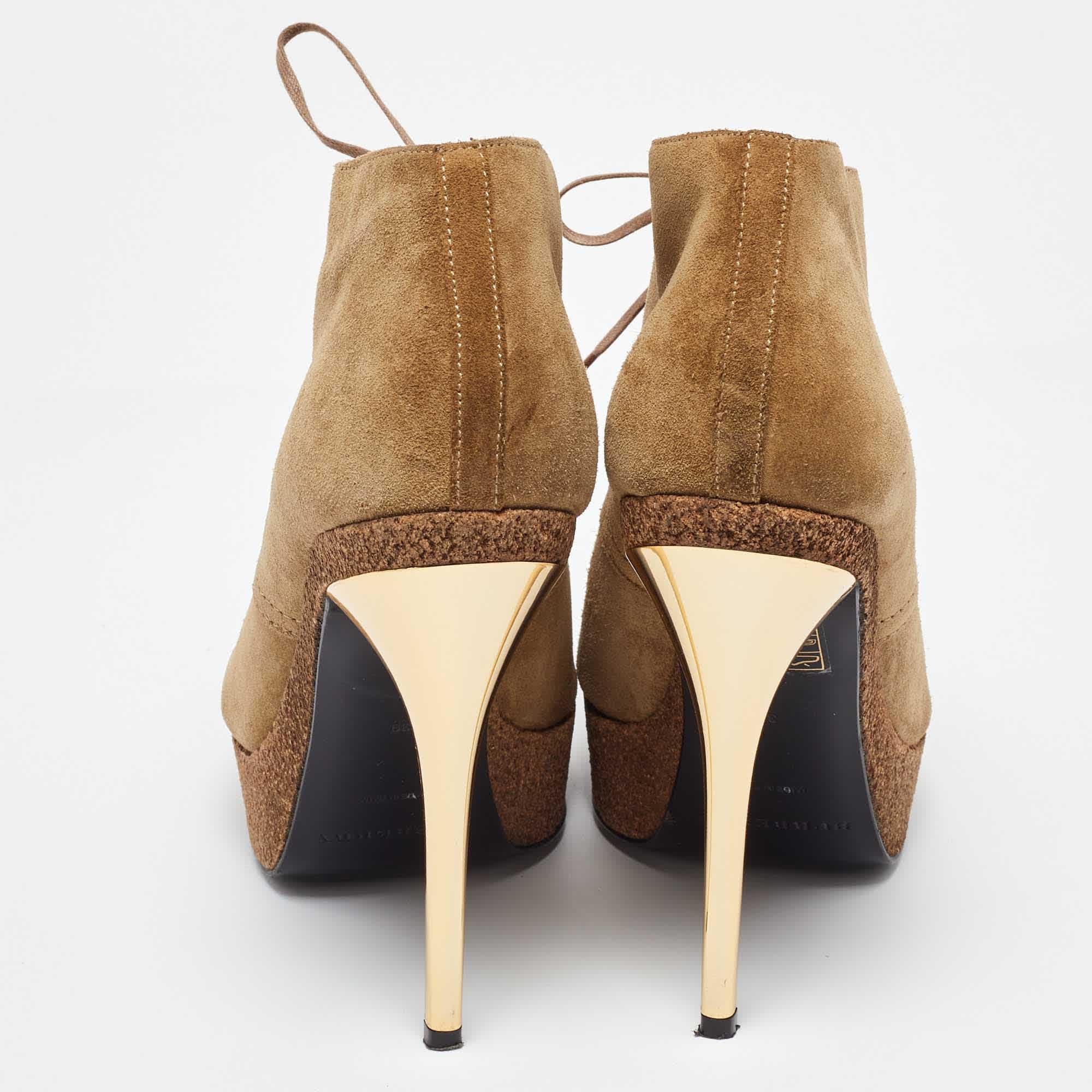Burberry Brown Suede Peep Toe Cork Platform Booties