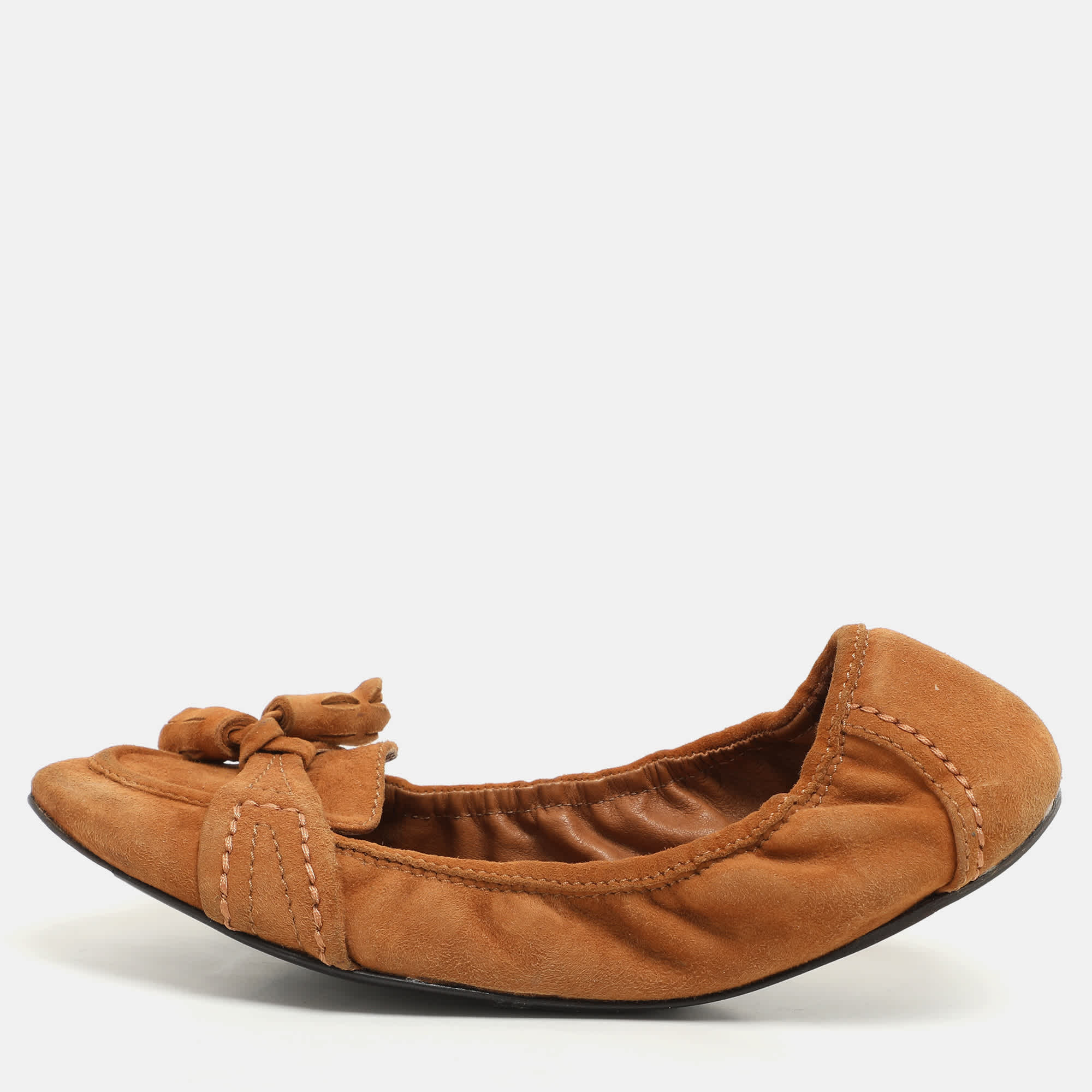 Burberry Brown Suede Scrunch Ballet Flats