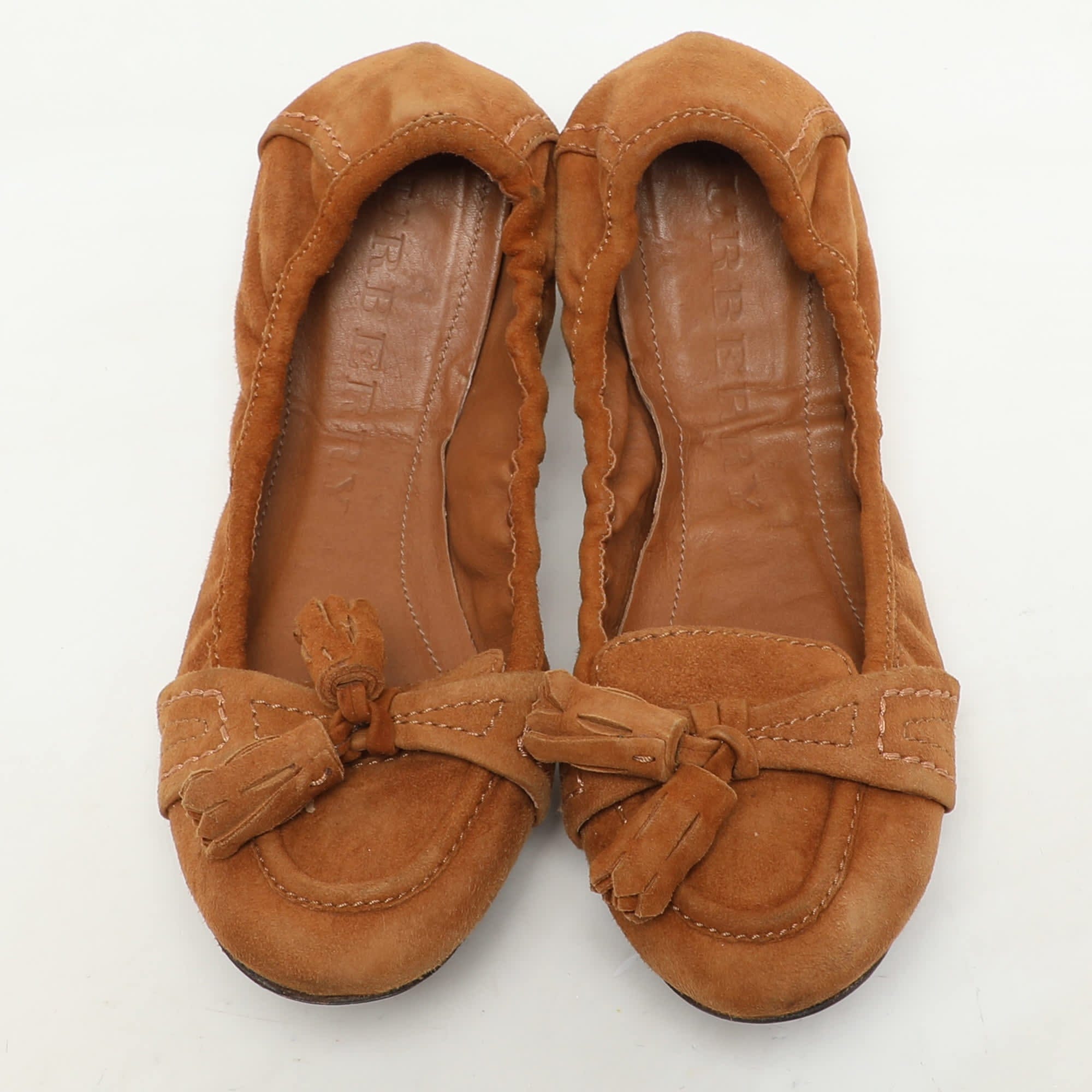 Burberry Brown Suede Scrunch Ballet Flats