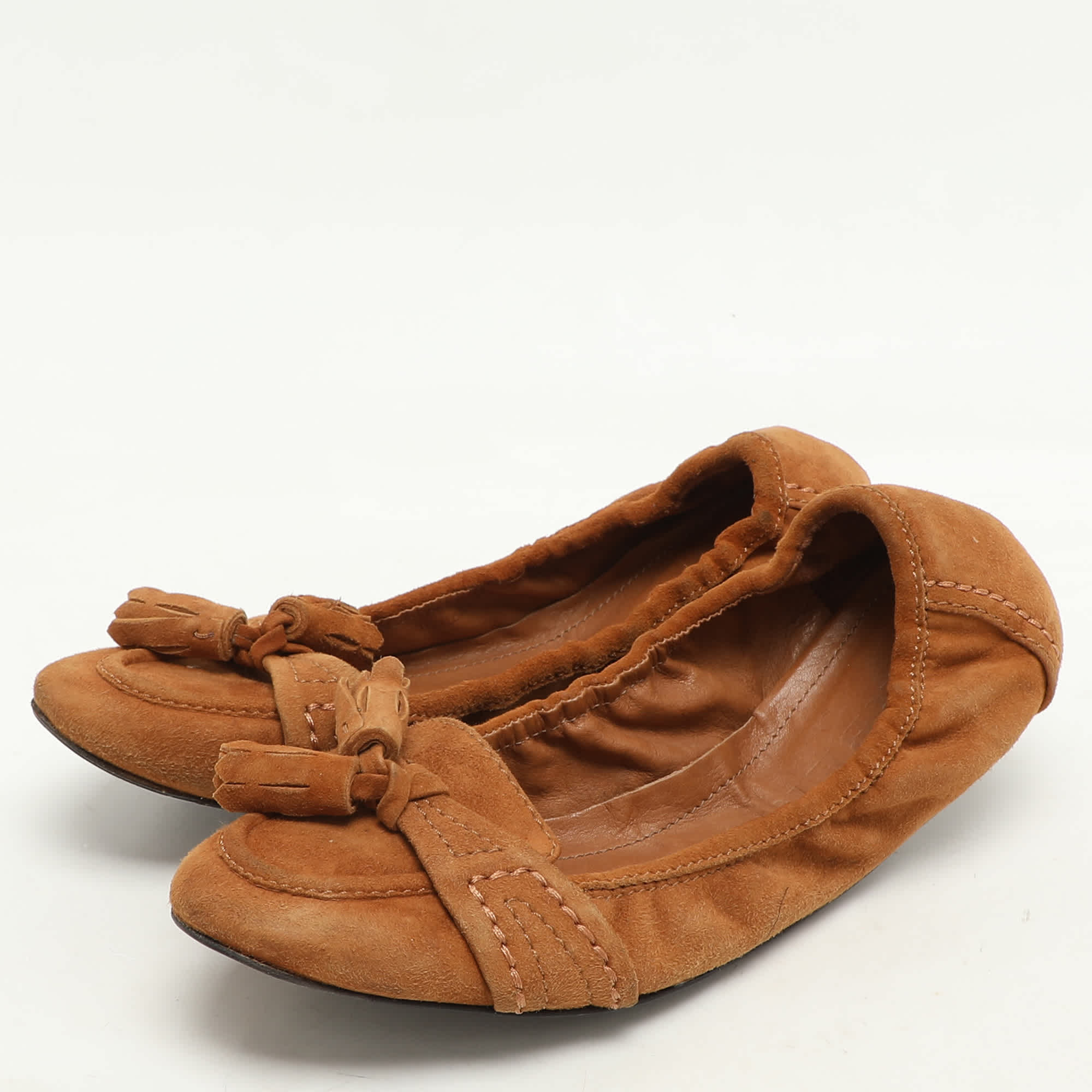 Burberry Brown Suede Scrunch Ballet Flats