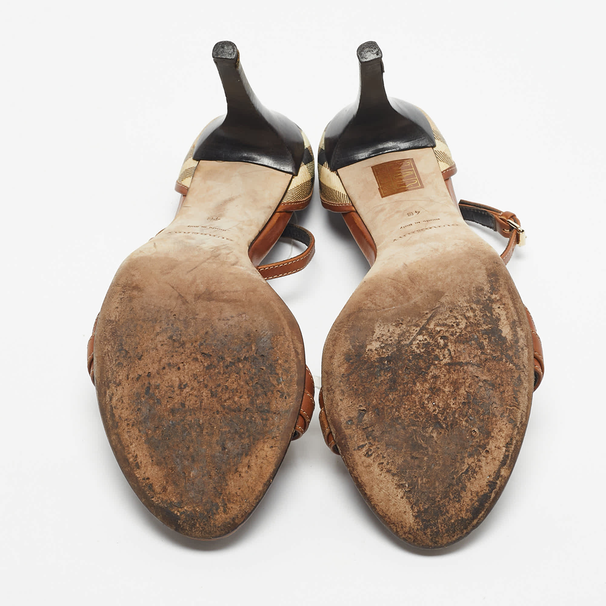 Burberry Brown/beige House Check Canvas And Leather Ankle Strap Sandals