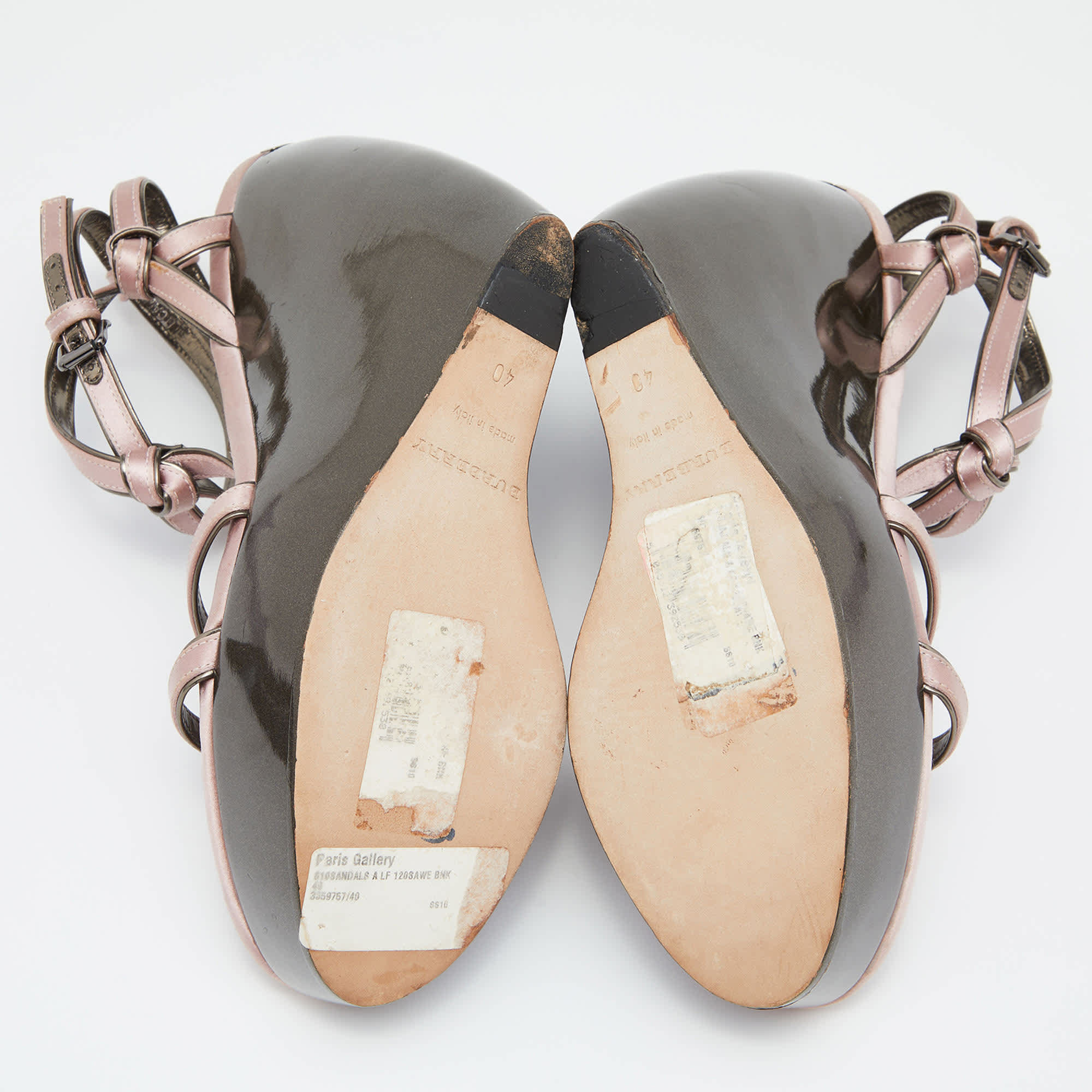 Burberry Pink Satin Ankle Wrap Wedge Sandals