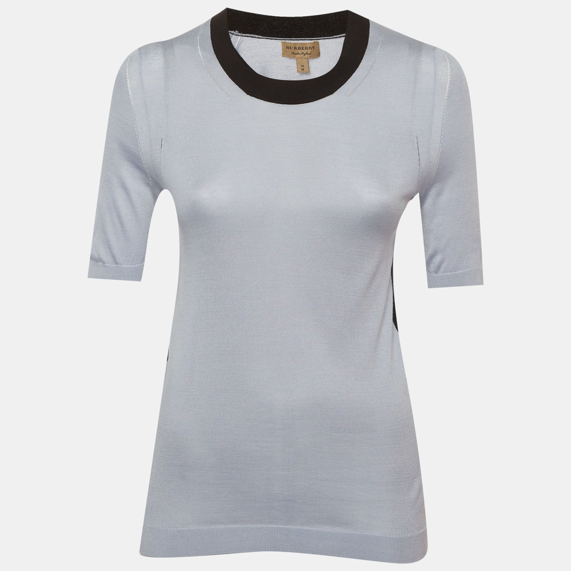Burberry Blue Silk Knit Crewneck Top