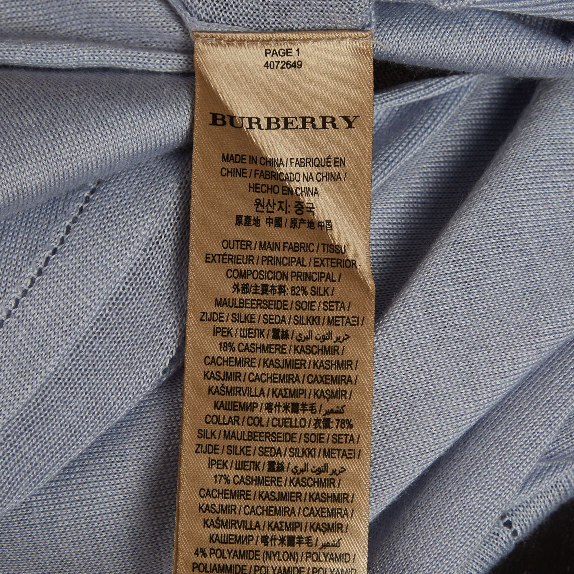 Burberry Blue Silk Knit Crewneck Top