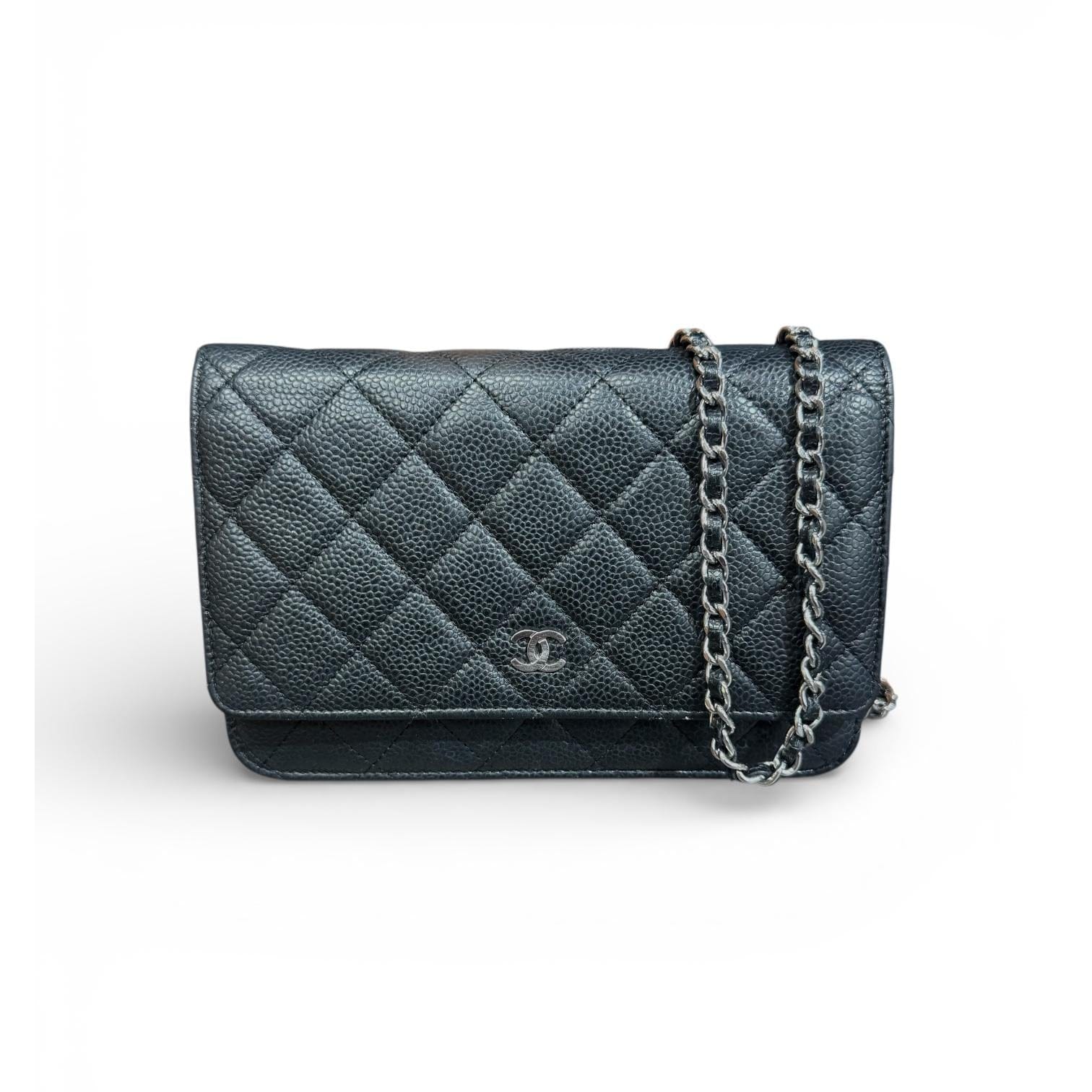 Chanel Black Caviar Classic Wallet on Chain Bag with Silver Hardware