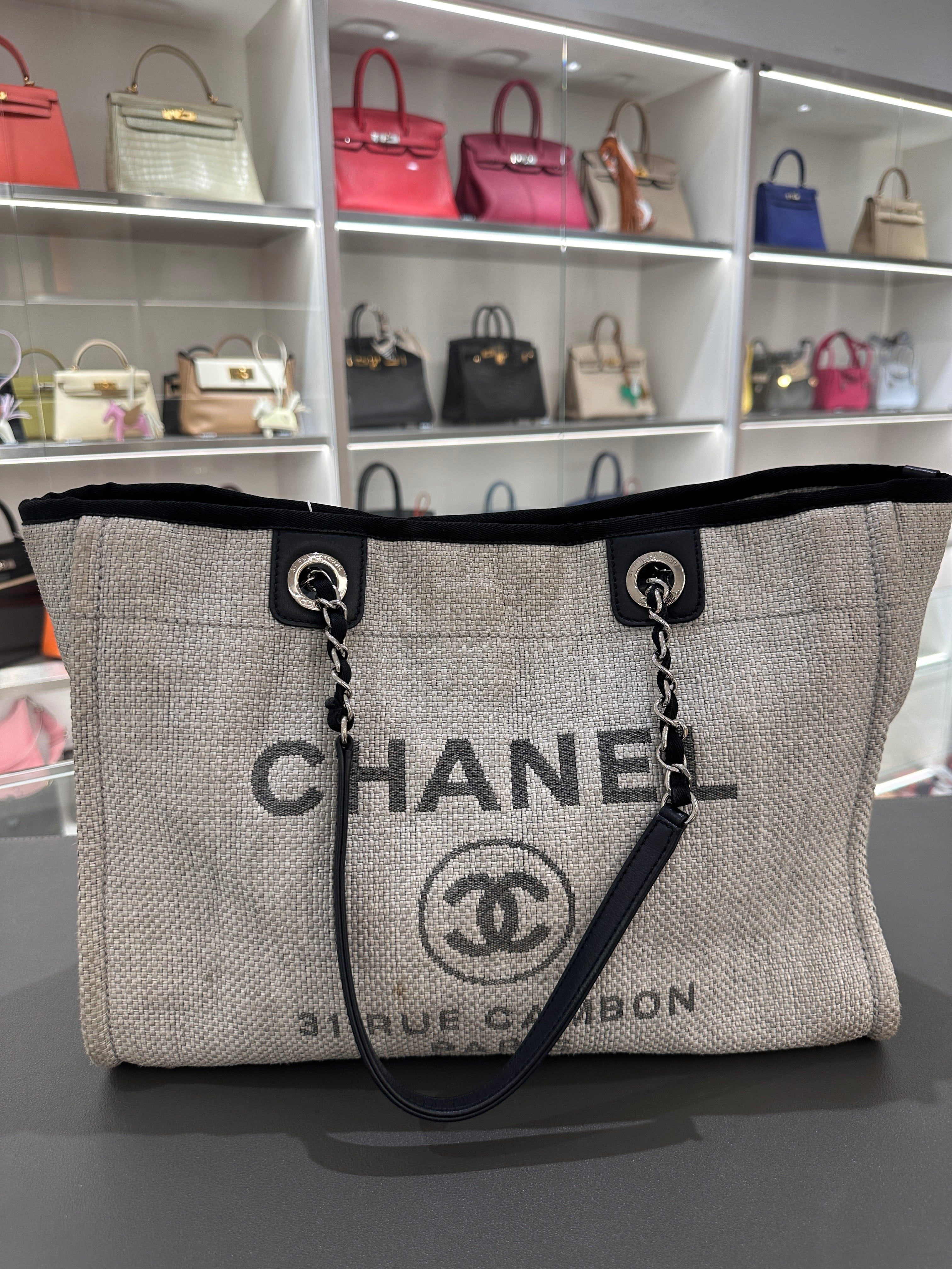 Chanel Deauville Grey Canvas Medium SHW #22 SKC8110H