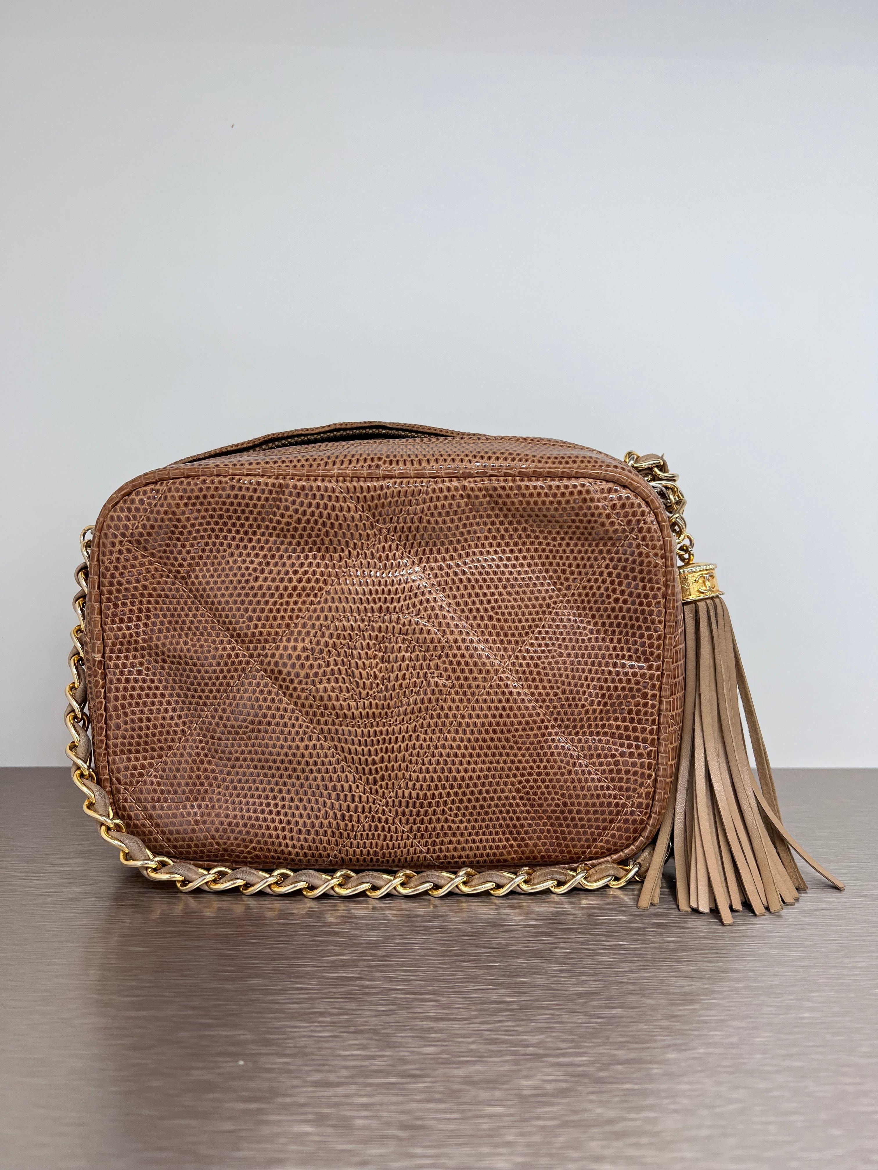 Chanel Vintage Camera Bag Caramel Lizard GHW #0897476 SKCT4031