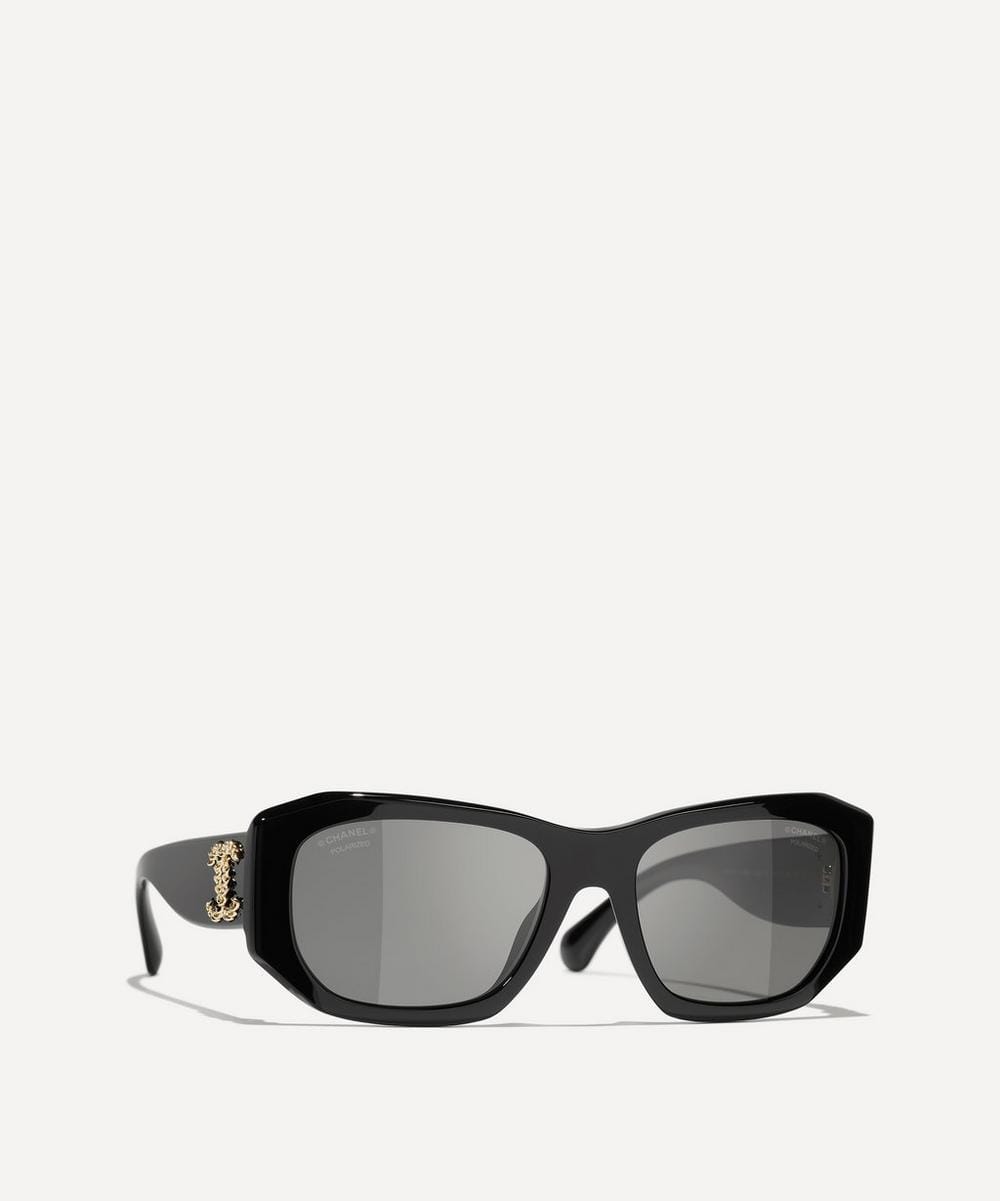 Chanel Geometric Rectangle Black Acetate Sunglasses