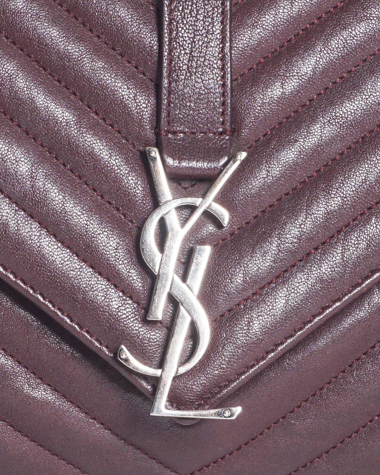 Saint Laurent Yves Saint Laurent Burgundy Chevron Quilted Leather Monogram Medium Bag