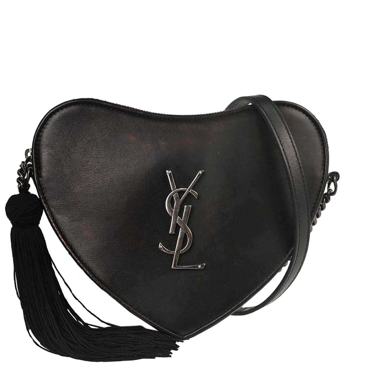 Saint Laurent Black Leather Love Heart Shoulder Bag