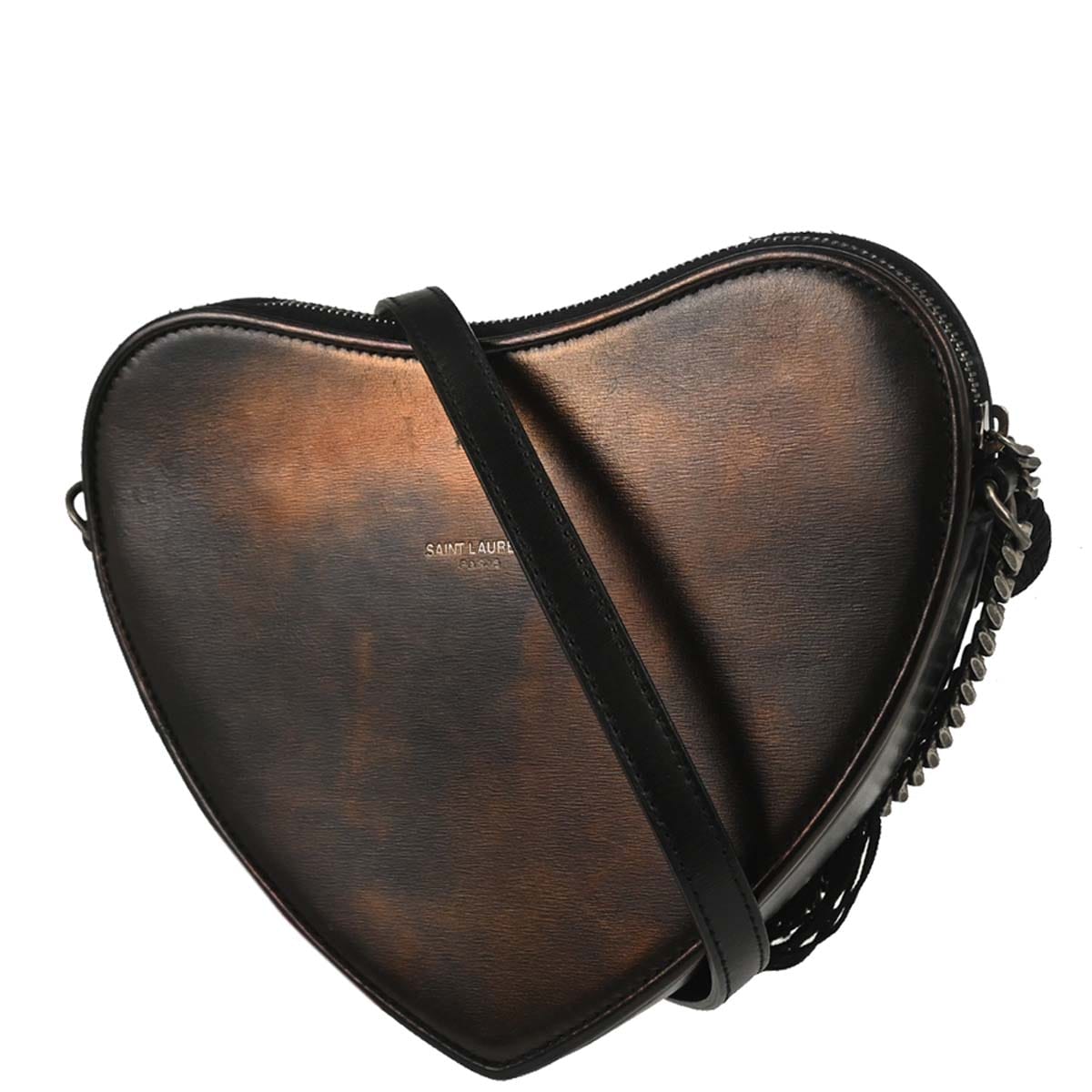 Saint Laurent Black Leather Love Heart Shoulder Bag