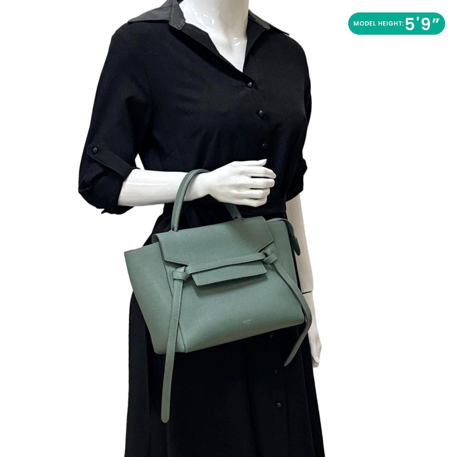 CELINE Micro Belt Grained Leather Shoulder Bag Light Green