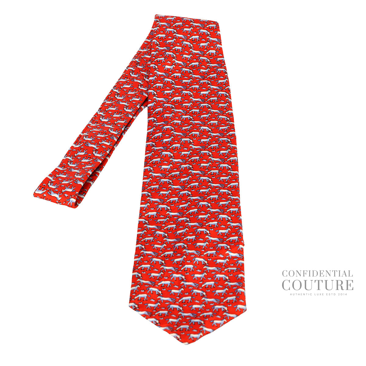 Hermes Red Figure Libre 100% Silk Neck Tie