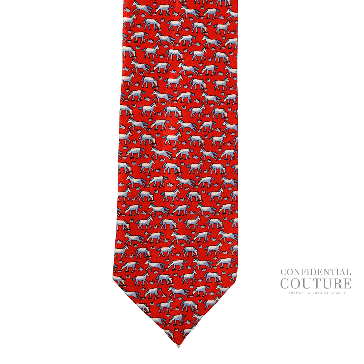 Hermes Red Figure Libre 100% Silk Neck Tie