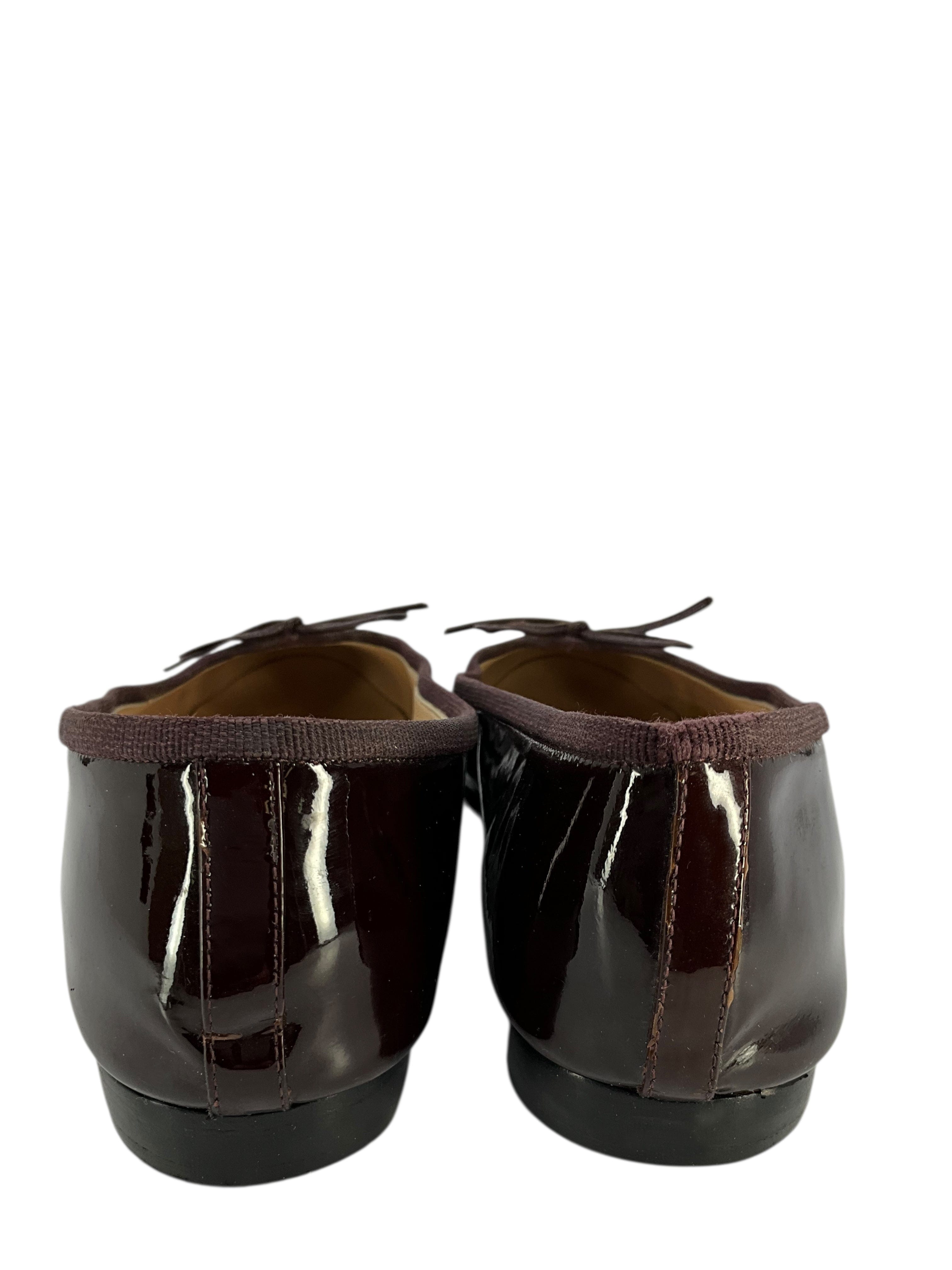 Chanel CC Cap Toe Patent Leather Ballet Flats Size 7.5