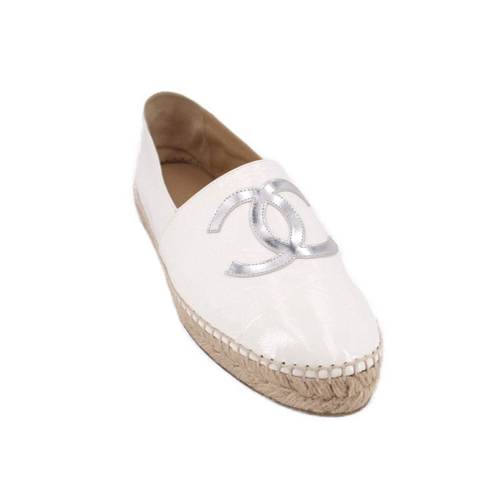 Chanel PATENT LEATHER ESPADRILLE FLATS WHITE 41 EU | 10 US