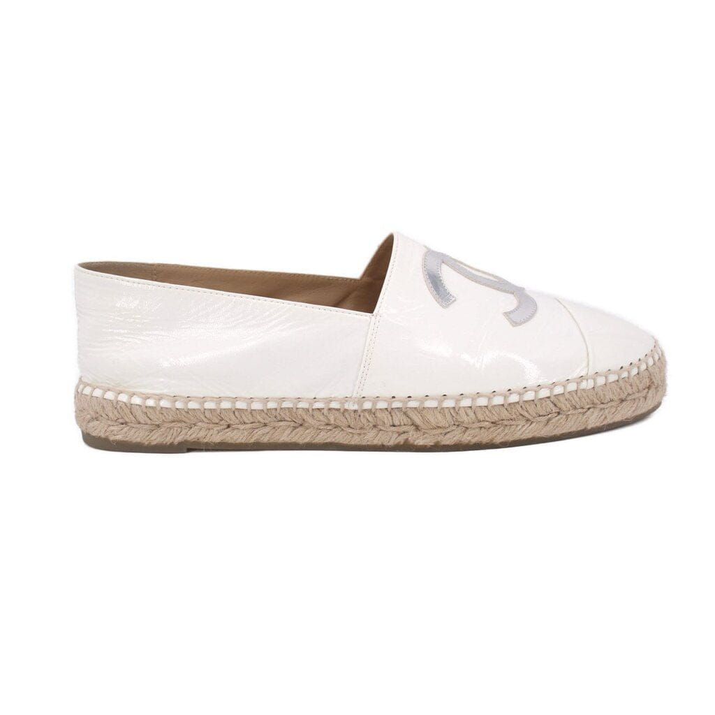 Chanel PATENT LEATHER ESPADRILLE FLATS WHITE 41 EU | 10 US