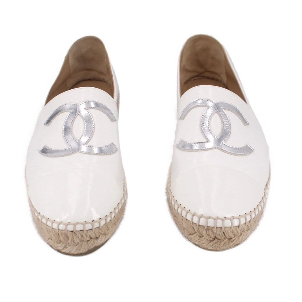 Chanel PATENT LEATHER ESPADRILLE FLATS WHITE 41 EU | 10 US