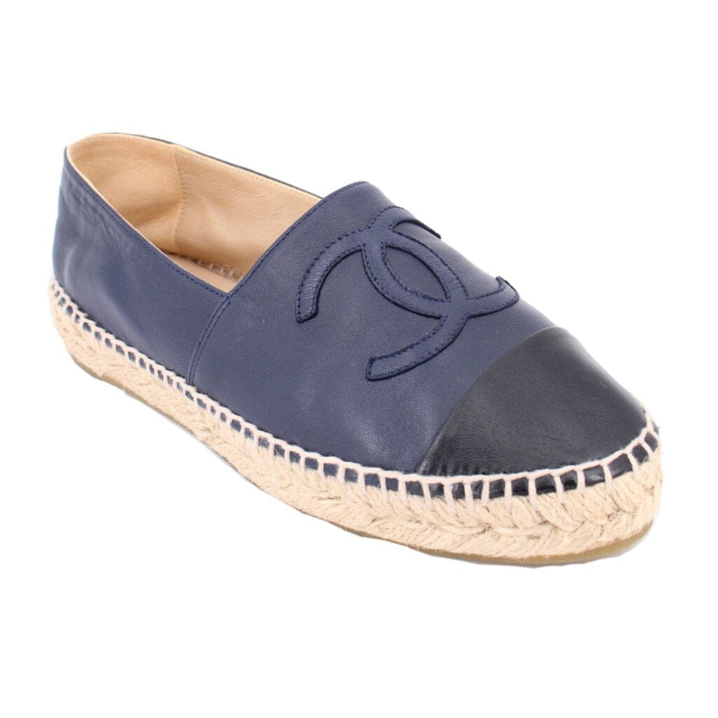 Chanel CAP TOE ESPADRILLE FLATS BLUE/BLACK 36 EU | 6 US