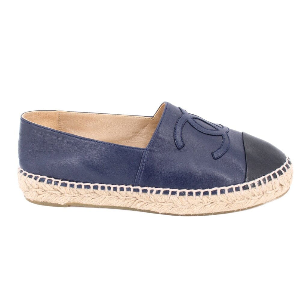 Chanel CAP TOE ESPADRILLE FLATS BLUE/BLACK 36 EU | 6 US