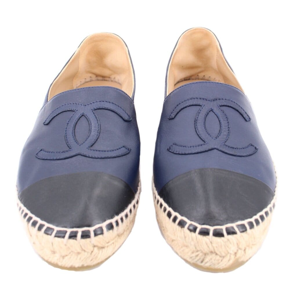 Chanel CAP TOE ESPADRILLE FLATS BLUE/BLACK 36 EU | 6 US