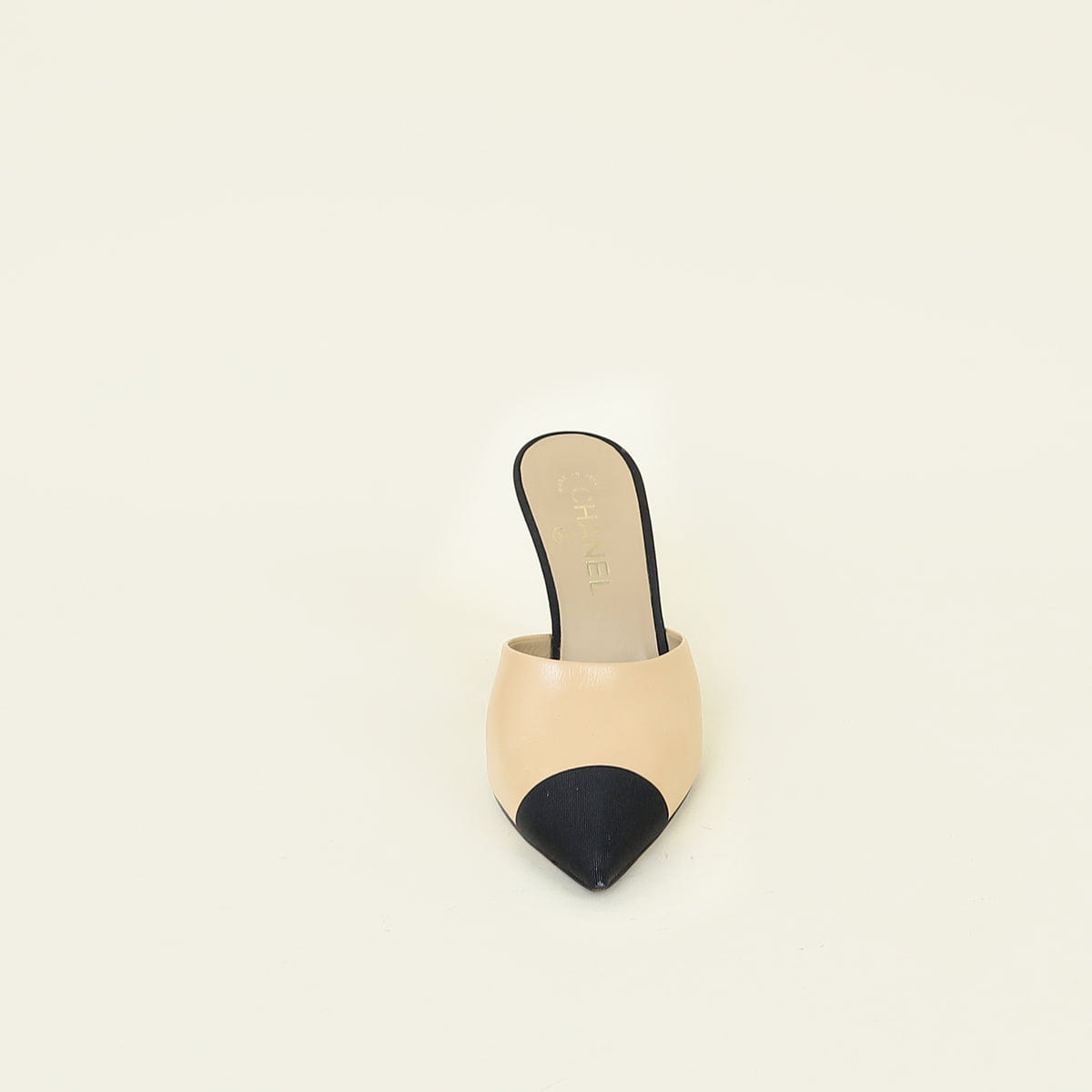 Chanel Bicolor CC Cap Toe Pointed Pearl Heel Mules 37.5