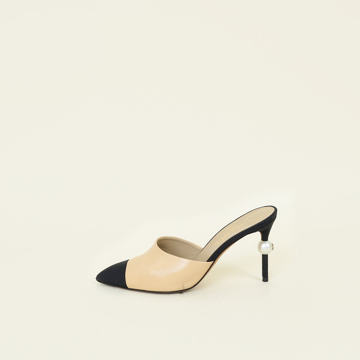 Chanel Bicolor CC Cap Toe Pointed Pearl Heel Mules 37.5