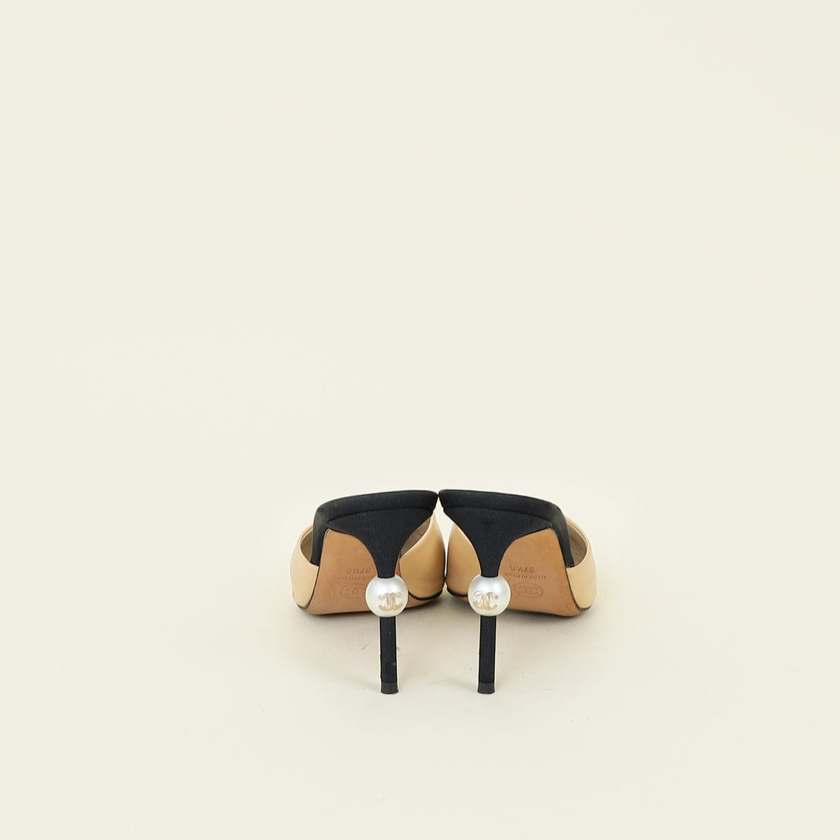 Chanel Bicolor CC Cap Toe Pointed Pearl Heel Mules 37.5