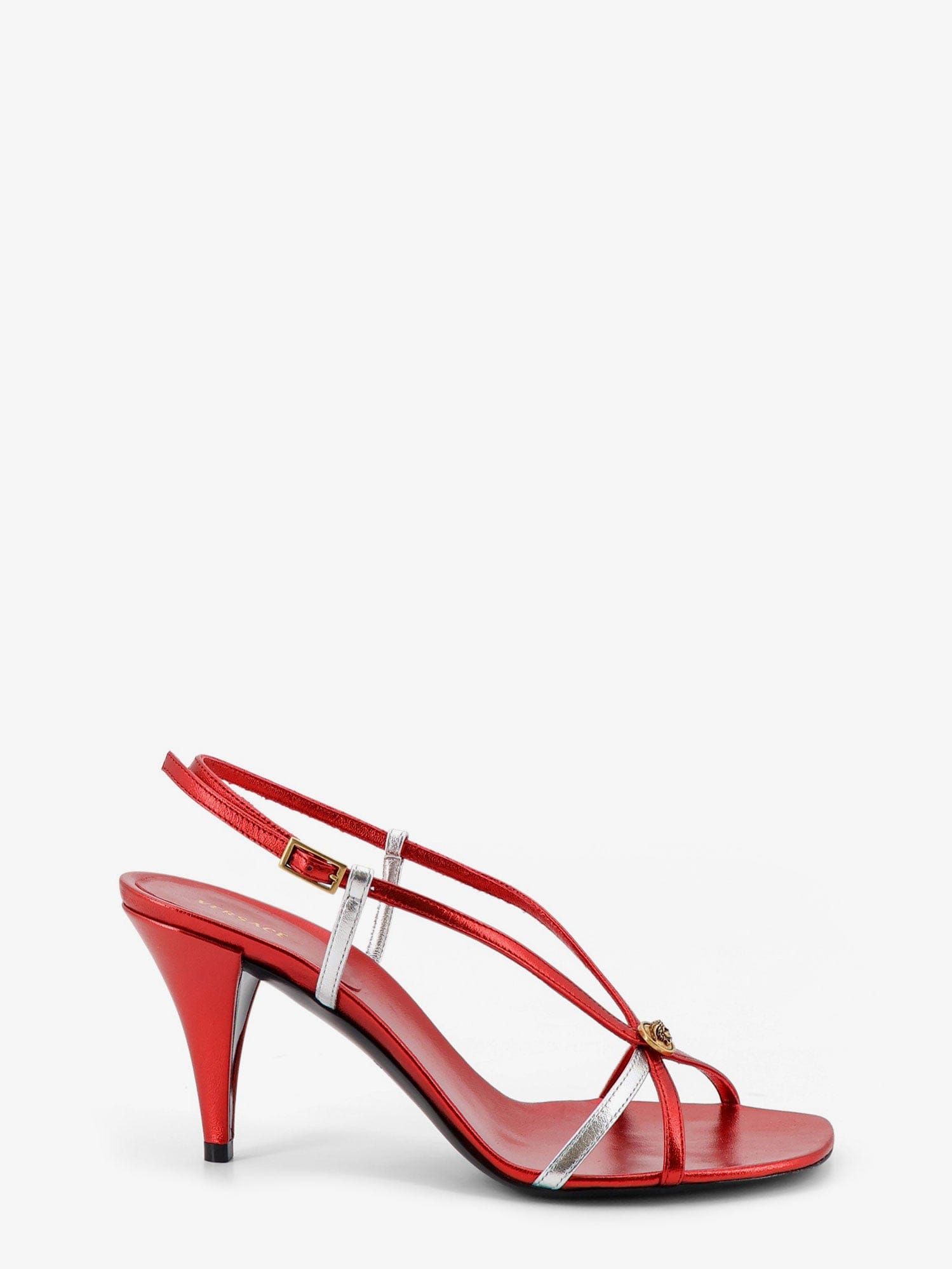 Versace Metallic leather sandals with Medusa logo on the front