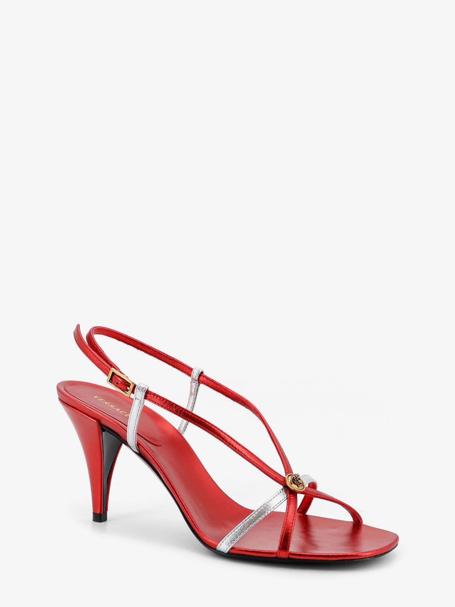Versace Metallic leather sandals with Medusa logo on the front