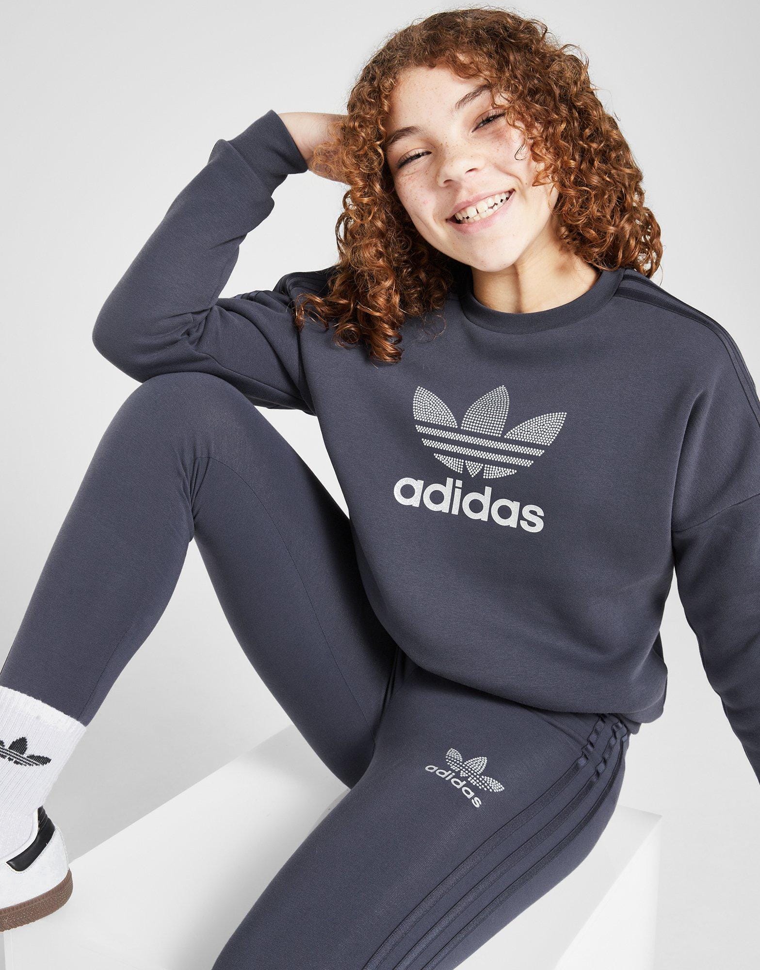 adidas Girls' Glitter Trefoil Crew Sweatshirt Junior