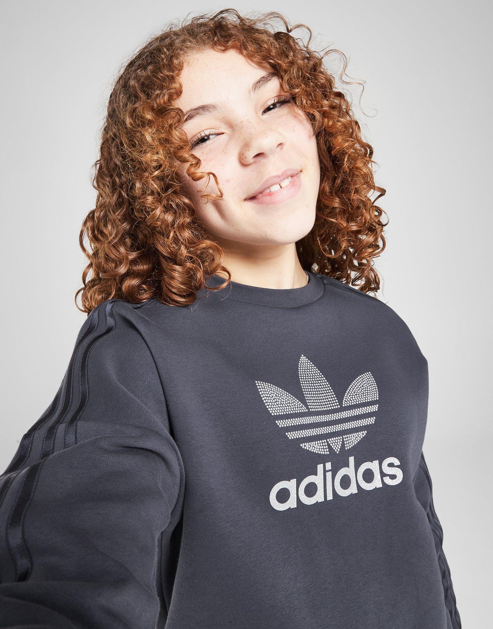 adidas Girls' Glitter Trefoil Crew Sweatshirt Junior