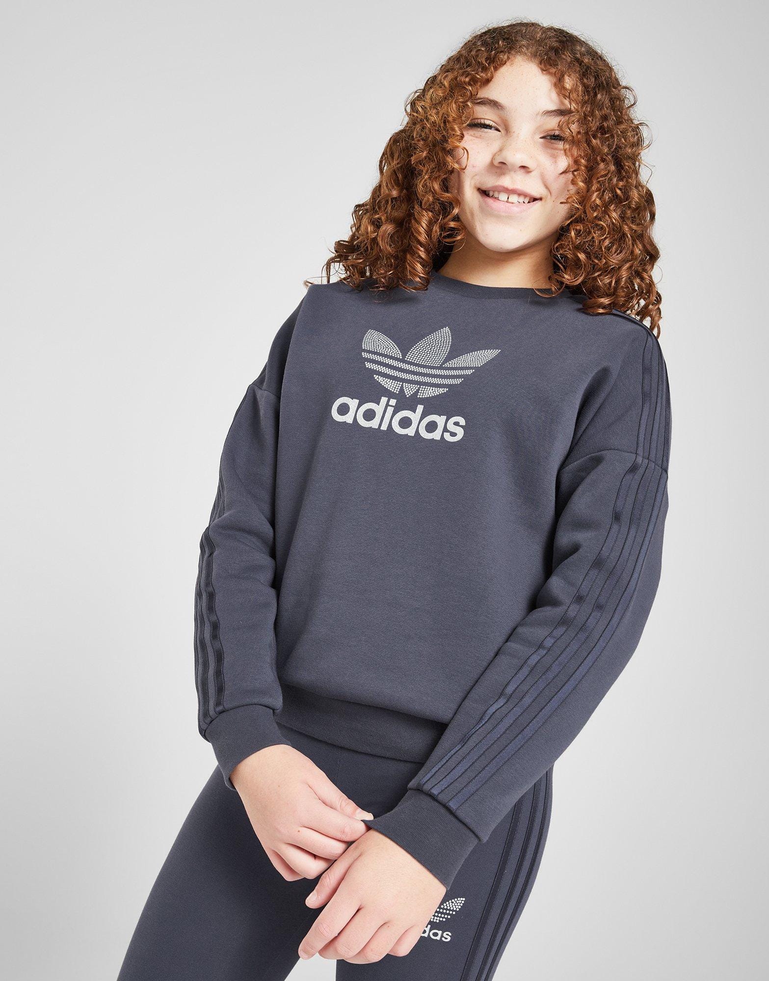 adidas Girls' Glitter Trefoil Crew Sweatshirt Junior