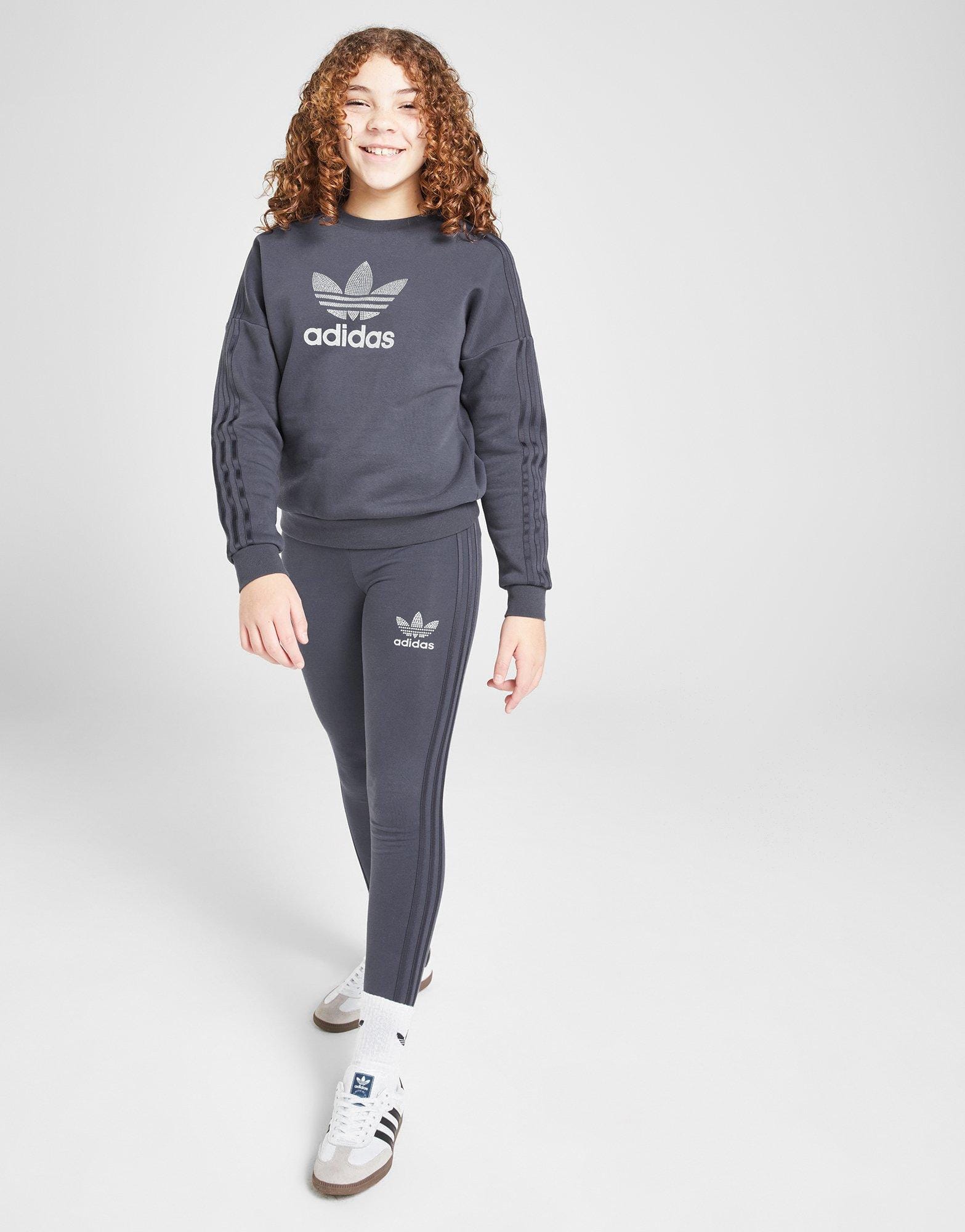 adidas Girls' Glitter Trefoil Crew Sweatshirt Junior