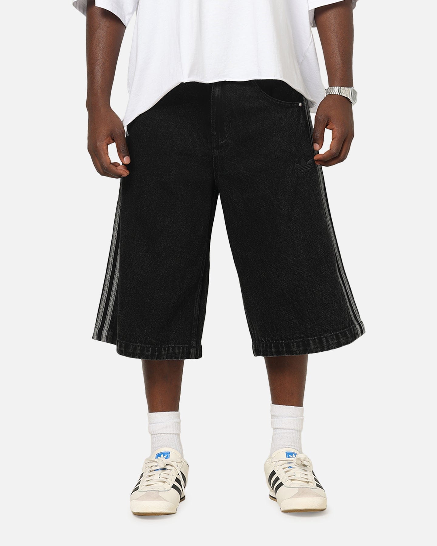 adidas Firebird Denim Shorts Black Denim