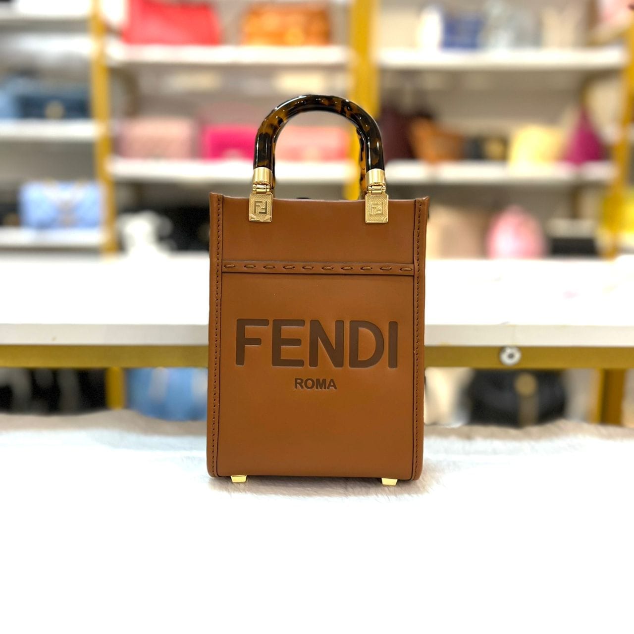 Fendi BROWN SUNSHINE MINI SHOULDER TOTE BAG IN GHW SYC1839