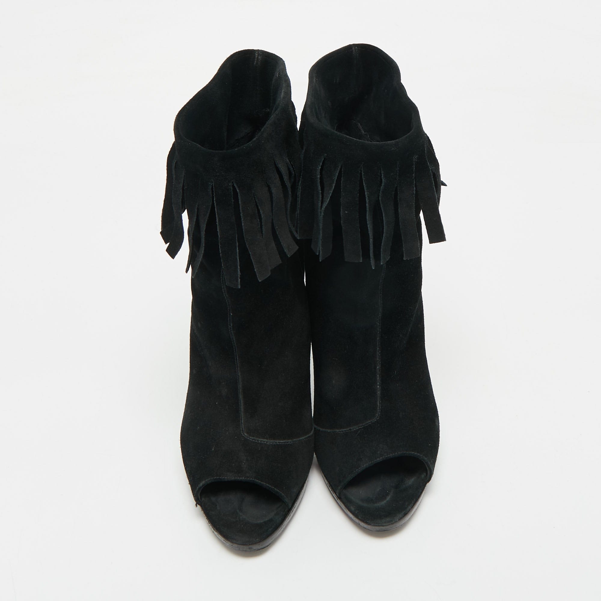 Burberry Black Suede Fringe Ankle Length Boots