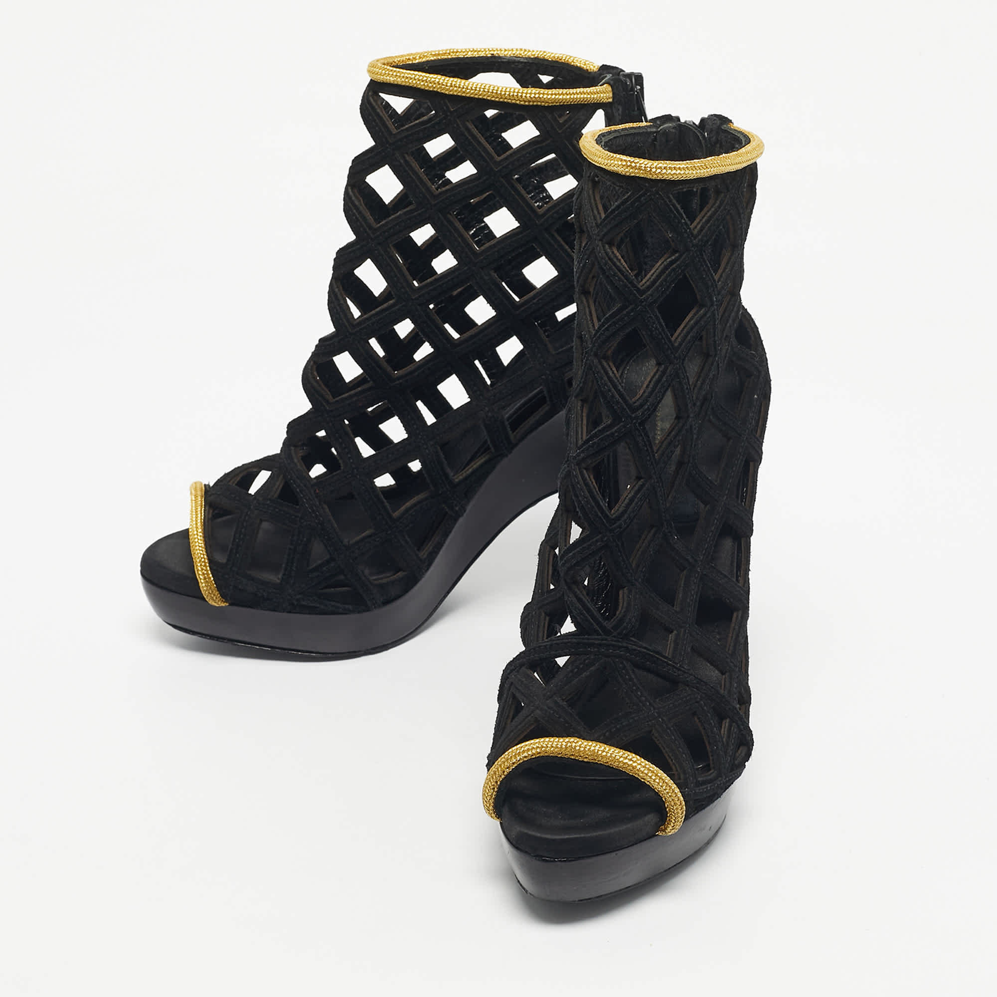 Burberry Prorsum Black Cutout Suede Ankle Length Boots