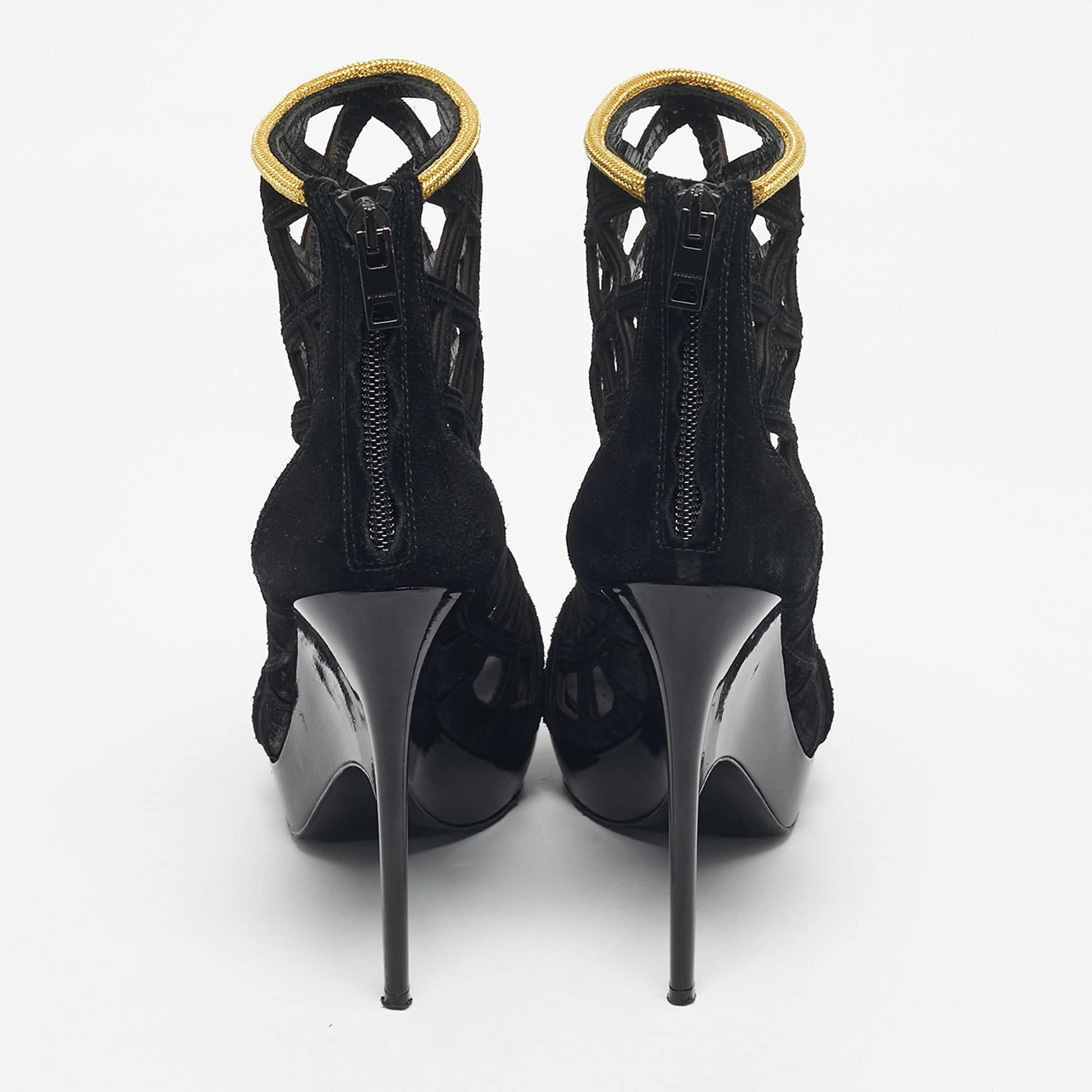 Burberry Prorsum Black Cutout Suede Ankle Length Boots